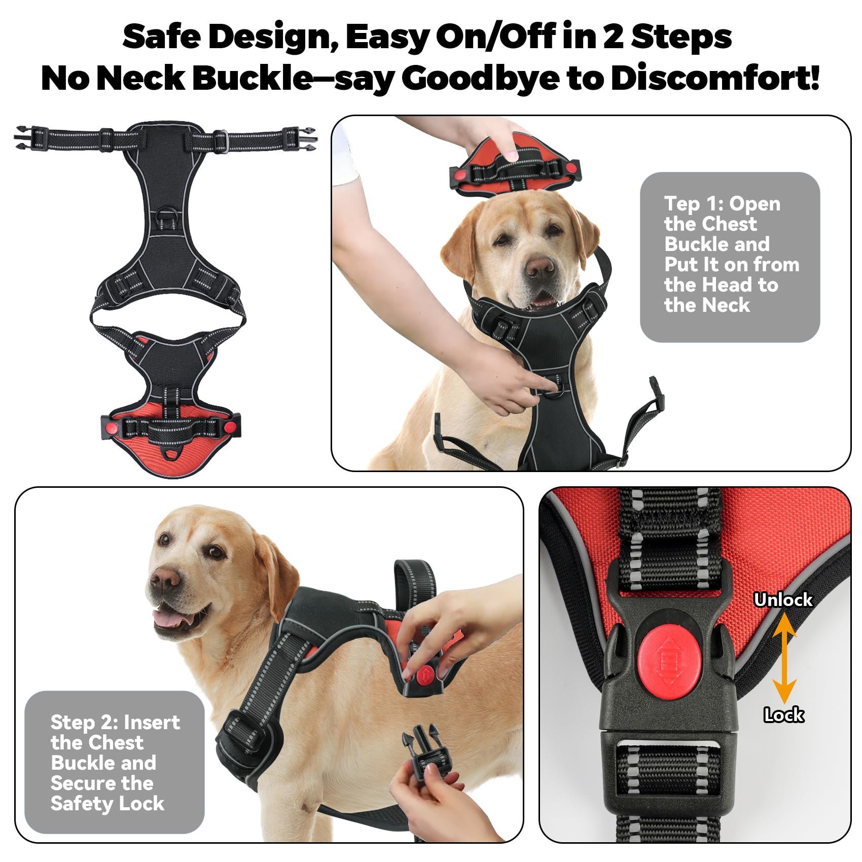 No Pull Dog Harness For Large Dogs-Medium Dogs, Adjustable Reflective Oxford Material Vest, With Heavy Duty Dog Leash, Chew-Resi