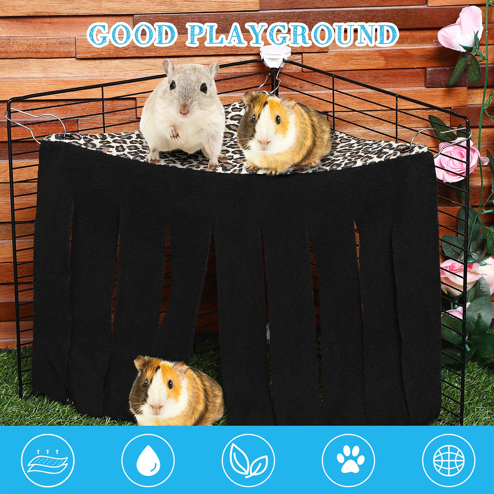 2 Pieces Guinea Pig Hideout Small Animal Corner Fleece Hideaway Cute Ferret Hammock And Sleeping Bed For Ferrets Chinchillas Small Pets (Brown With Blue, Black With Orange-Brown, Leopard)