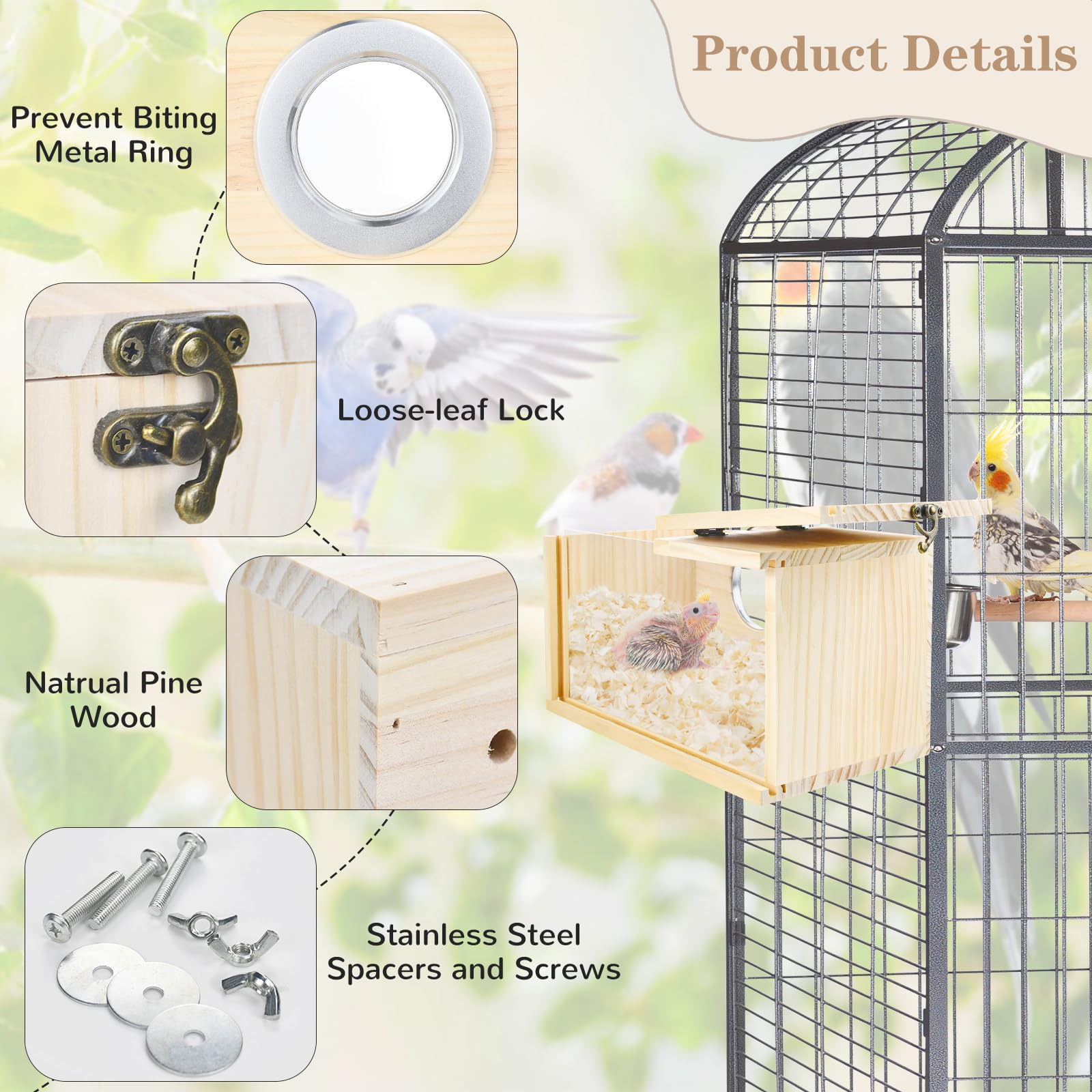 ShuRung Parrot Nesting Box Cockatiel Nesting Box Bird Breeding Box House Handcrafted Wooden Acrylic Transparent Bird Box with De