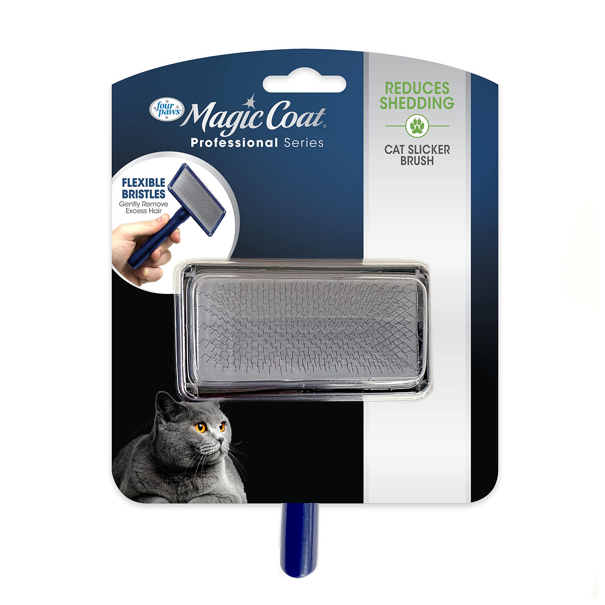 Four Paws Magic Coat Professional Series Cat Slicker Brush for Medium or Long Coats - Gently Removes Excess Hair, Stimulates Nat