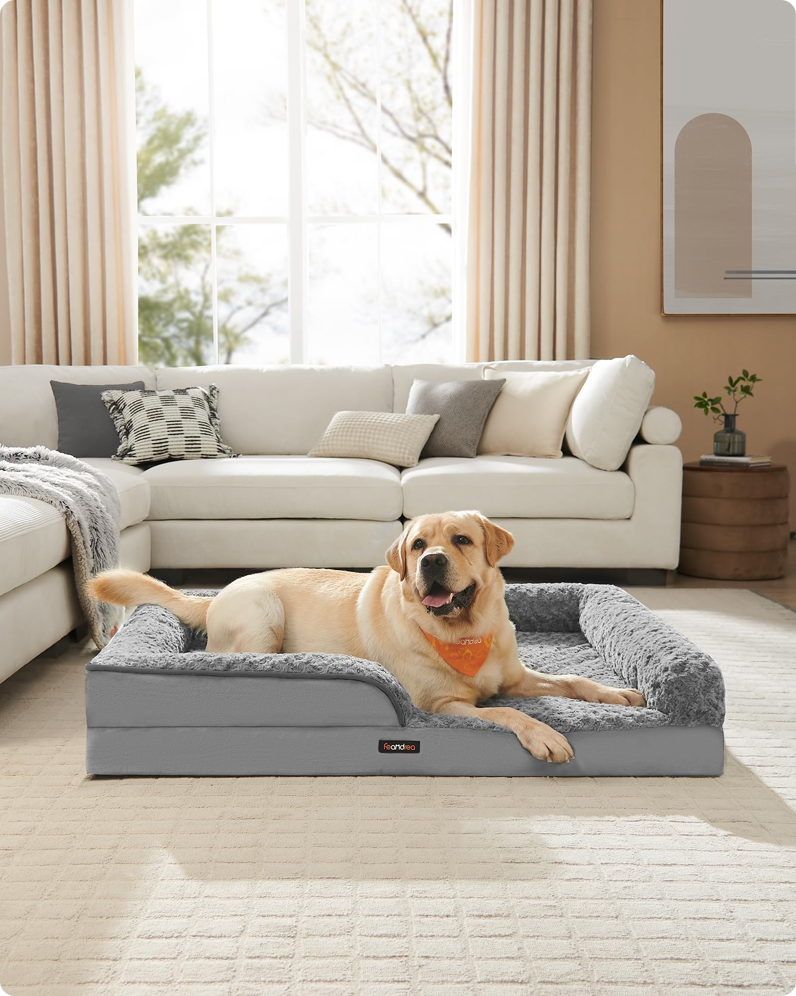 Feandrea Orthopaedic Dog Bed For Large Dogs, Waterproof Dog Sofa Bed With Removable Washable Cover, 36 X 27 X 6.5 Inches, Dove G
