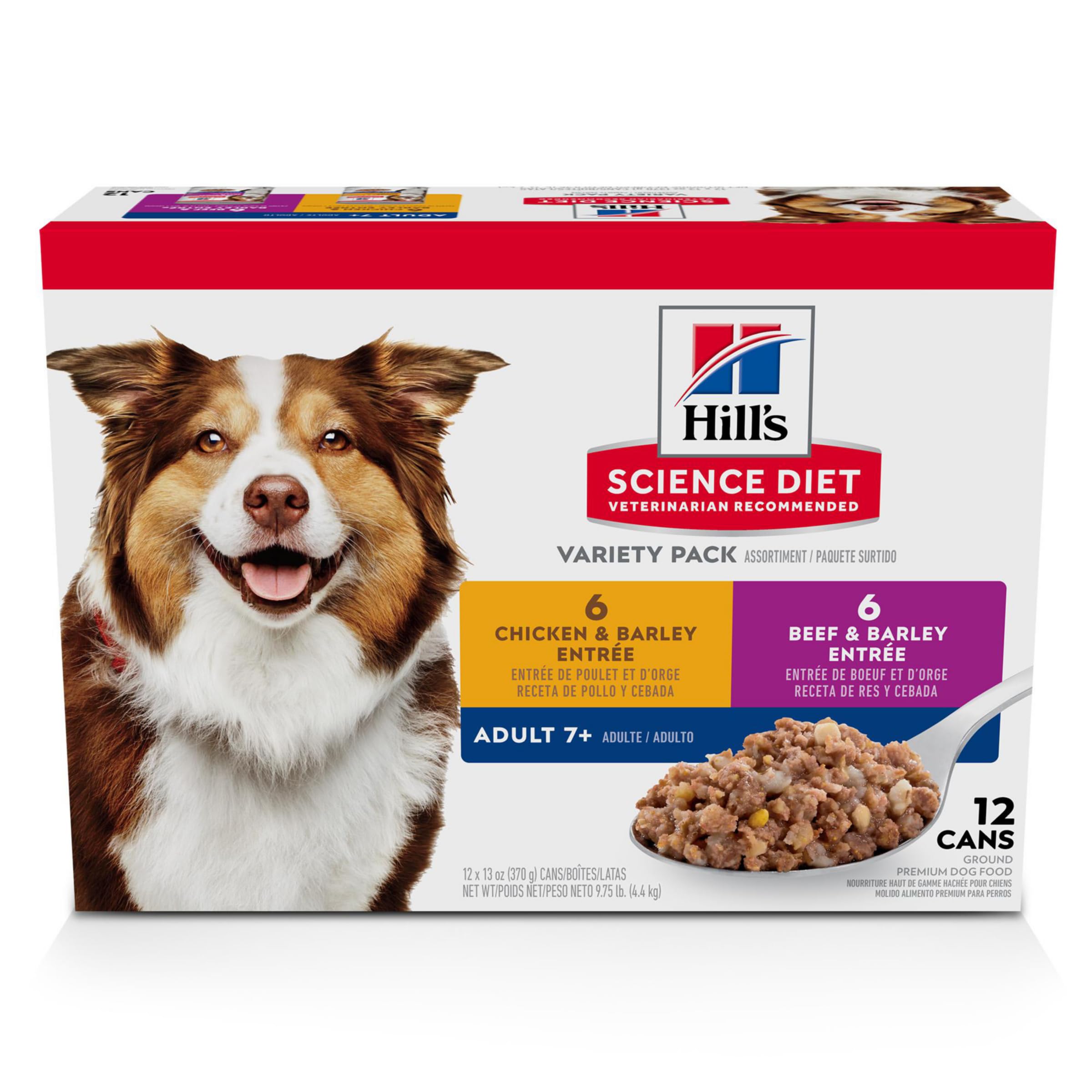 Hills Science Diet Adult 7+, Senior Adult 7+ Premium Nutrition, Wet Dog Food, Variety Pack: Chicken & Barley; Beef & Barley Loa