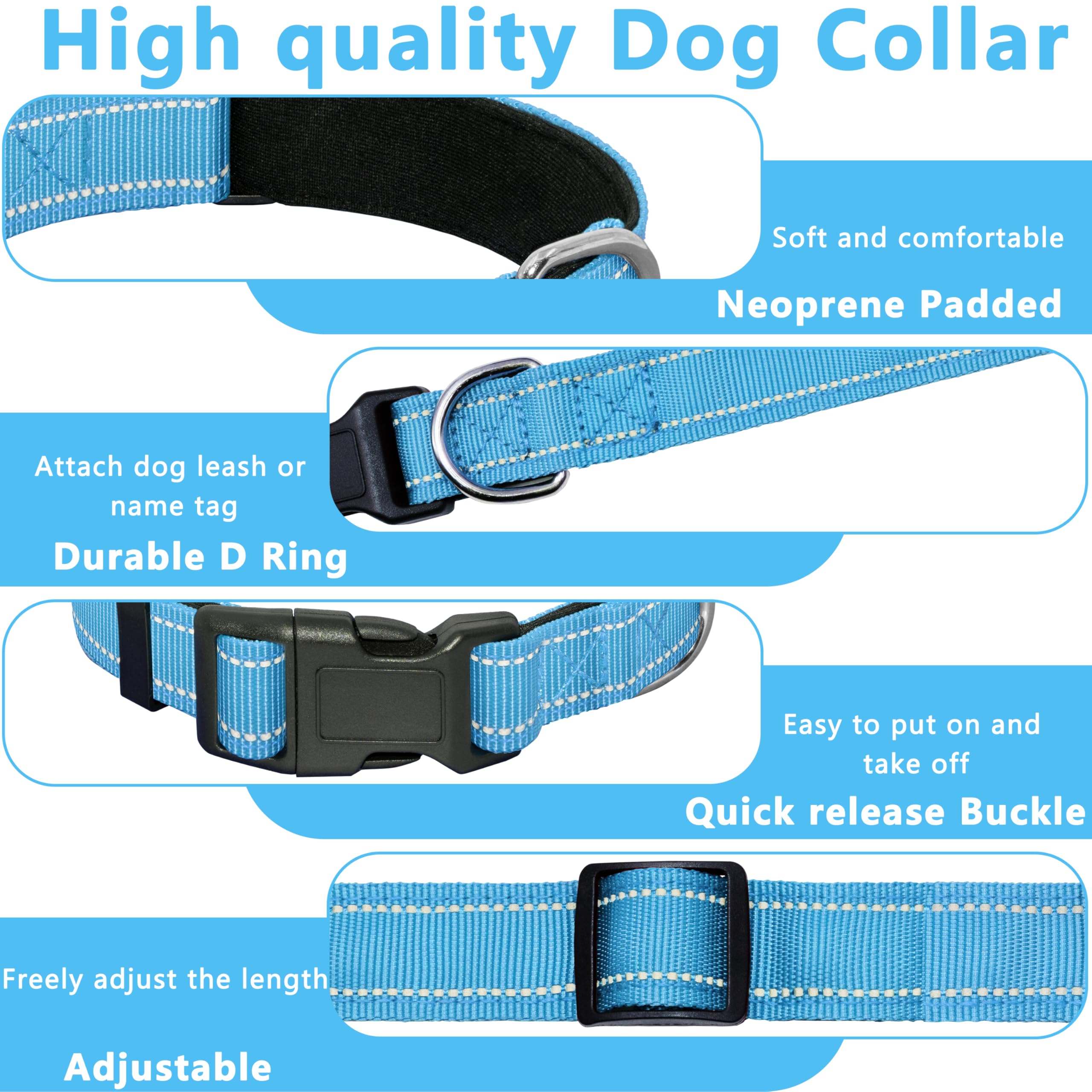 Seyezo Refective Dog Collar, Soft Neoprene Padded Pet Collar For Small, Medium, Large Dog, Adjustable Puppy Collars With Quick R