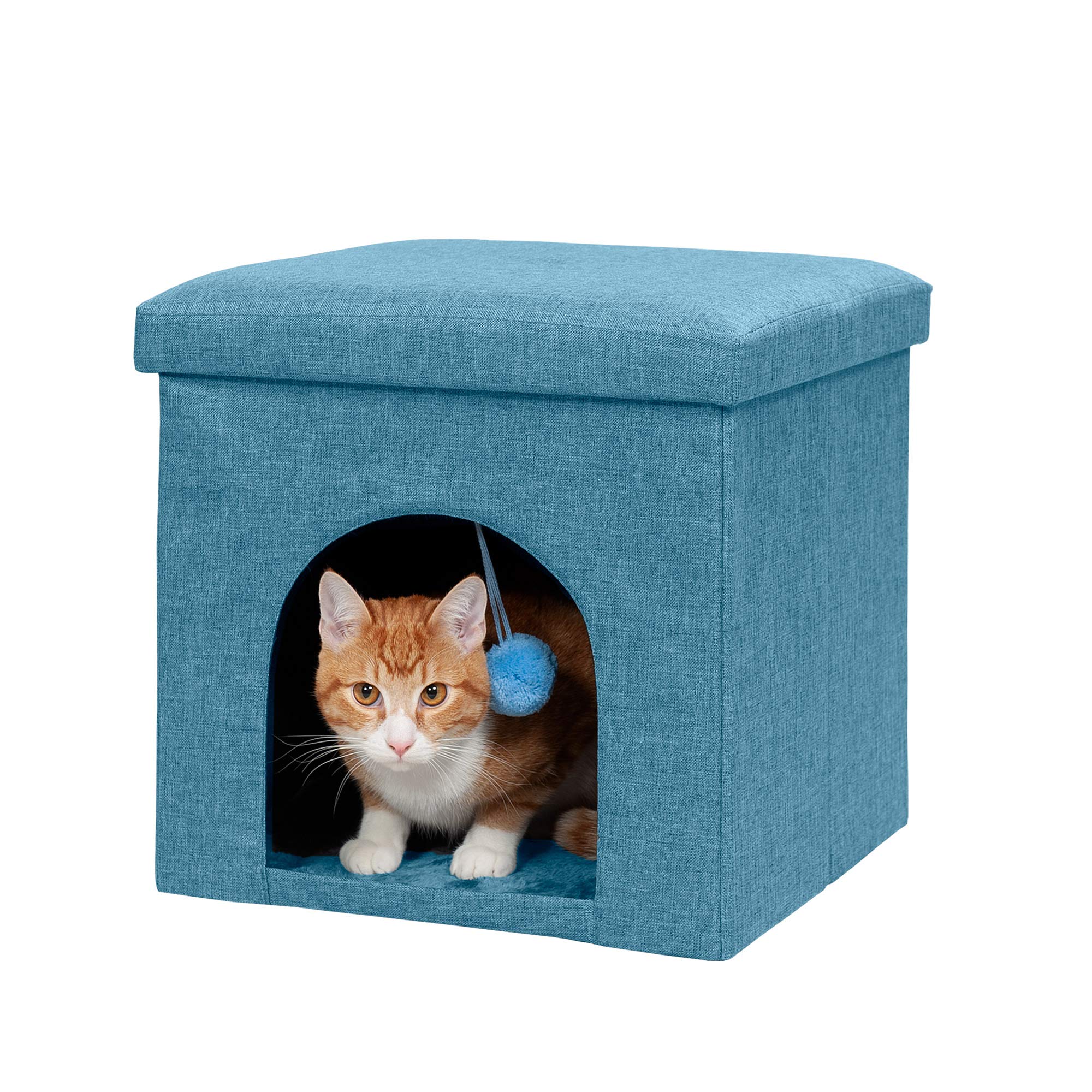 Furhaven Pet House for Indoor Cats & Small Dogs, Collapsible & Foldable w/ Plush Ball Toy - Living Room Footstool Cat Condo - Oc