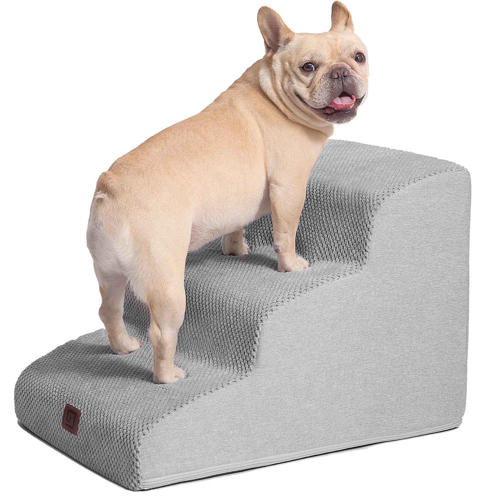 Eheyciga Curved Dog Stairs Ramp For Small Dogs 15.7' H, 3-Step Dog Steps For Couch Sofa And Chair, Pet Stairs For Cats, Non-Slip Balanced Pet Steps Indoor, Light Grey