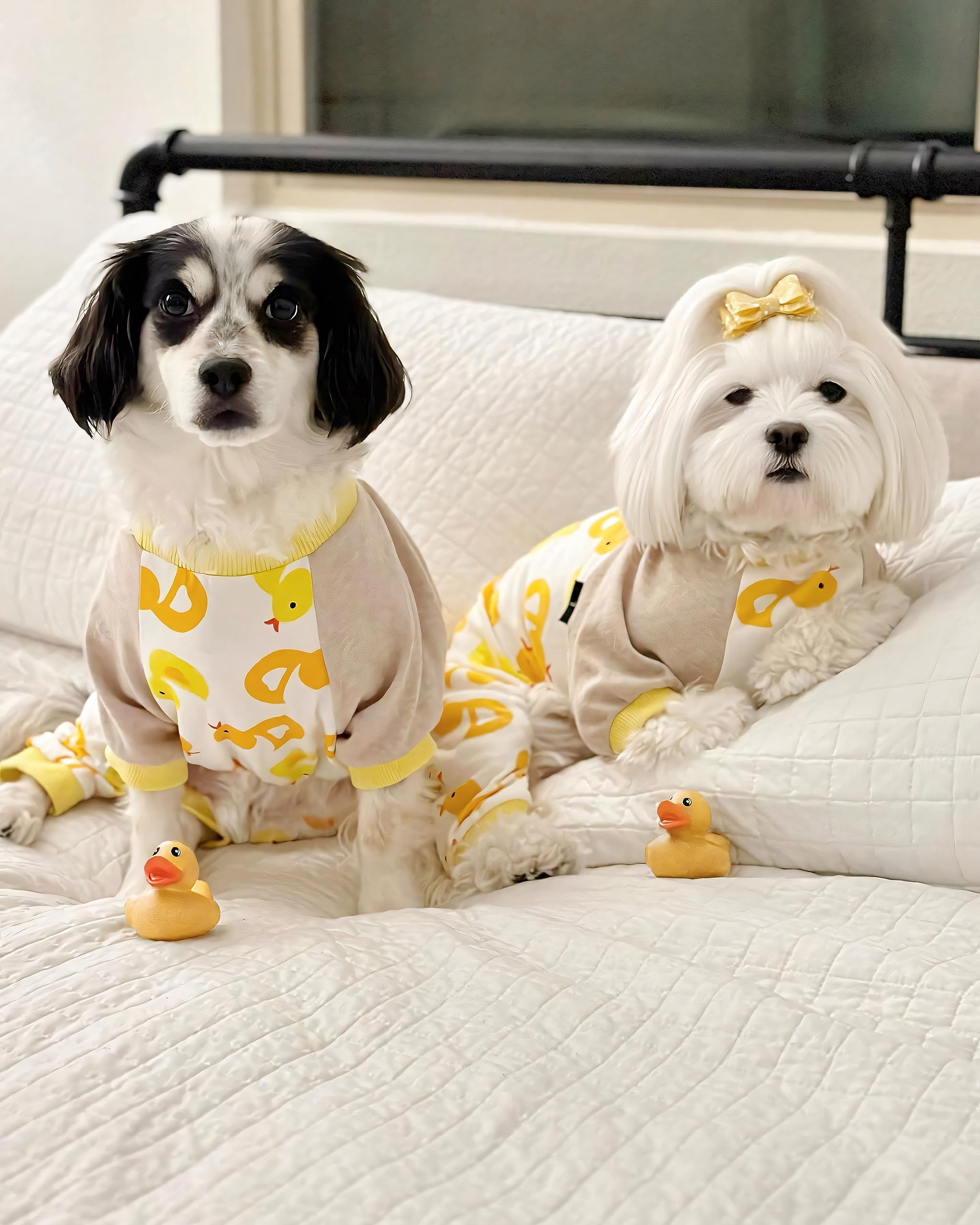 Fitwarm Duck Dog Pajamas, Cute Dog Clothes For Small Dogs Boy Girl, Pet Onesie Clothing, 100% Breathable Cotton, Yellow, Medium