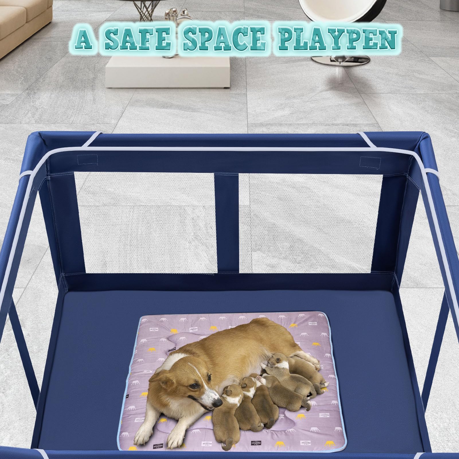 42X42X25.6 Inches Puppy Playpen With Gate, Dog Playpen For Puppies Or Small Dogs, Dogfence Pet Playpen For Indoor & Outdoor, Stu