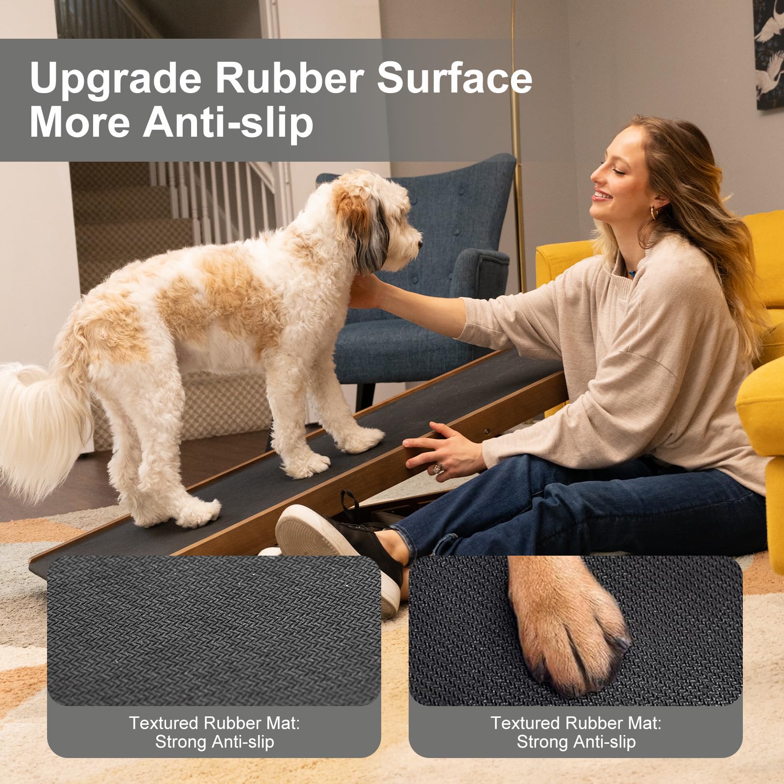 Aboron Folding Pet Ramp, 5-Level Adjustable Dog Ramp For Bed, Couch, Suv - High Traction Rubber Surface, Supports Up To 200 Lbs,