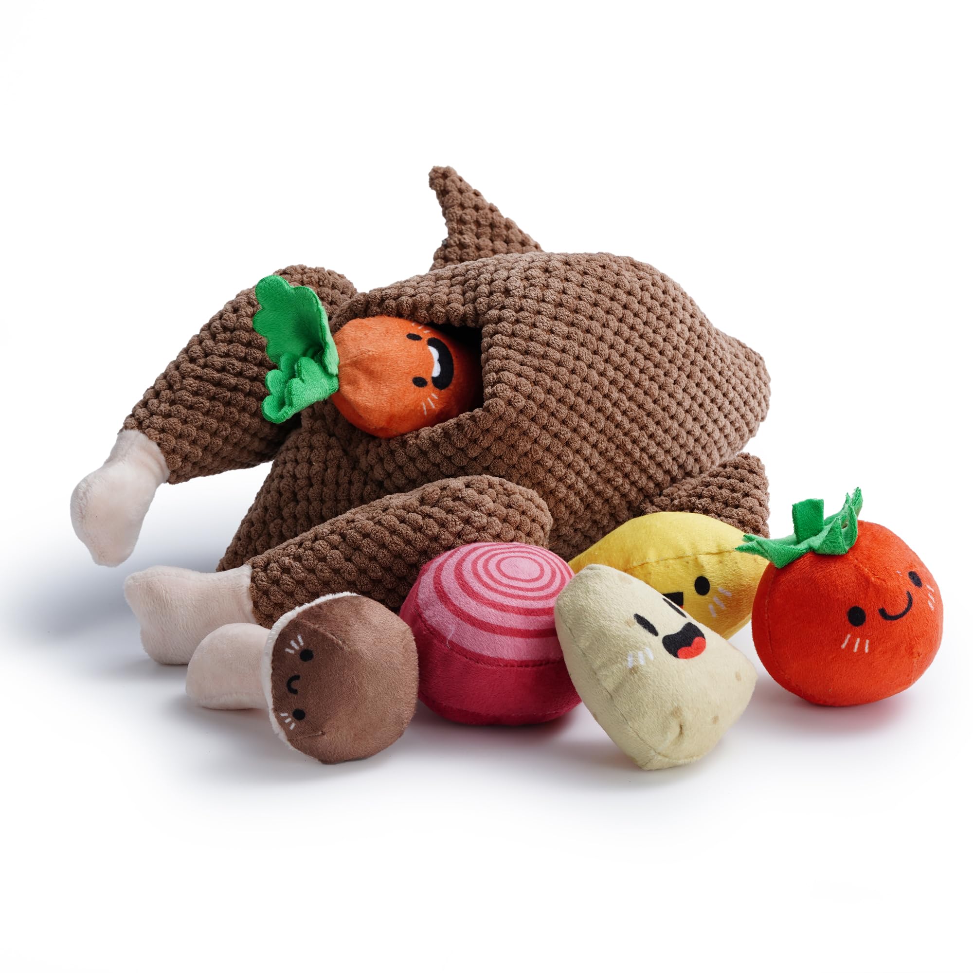 Nocciola 7 In 1 Stuffed Turkey Squeaky Dog Toys, Soft Interactive Cognitive Enrichment Hide And Seek Dog Chew Toys For Large Med