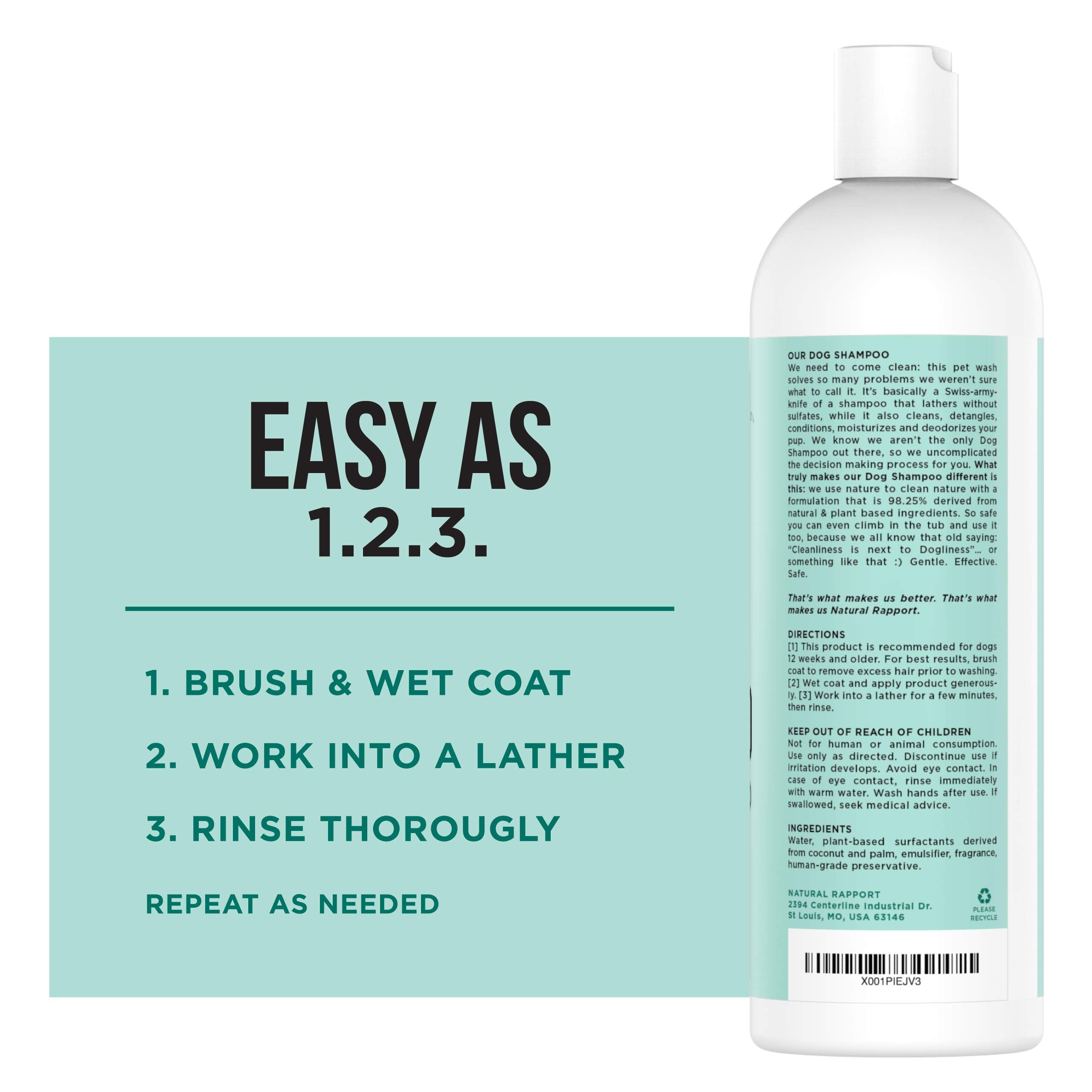 Natural Rapport Pet And Dog Shampoo - The Only Dog Shampoo Dogs Need - Complete Wash For Pets, All Breeds (16 Fl Oz.)