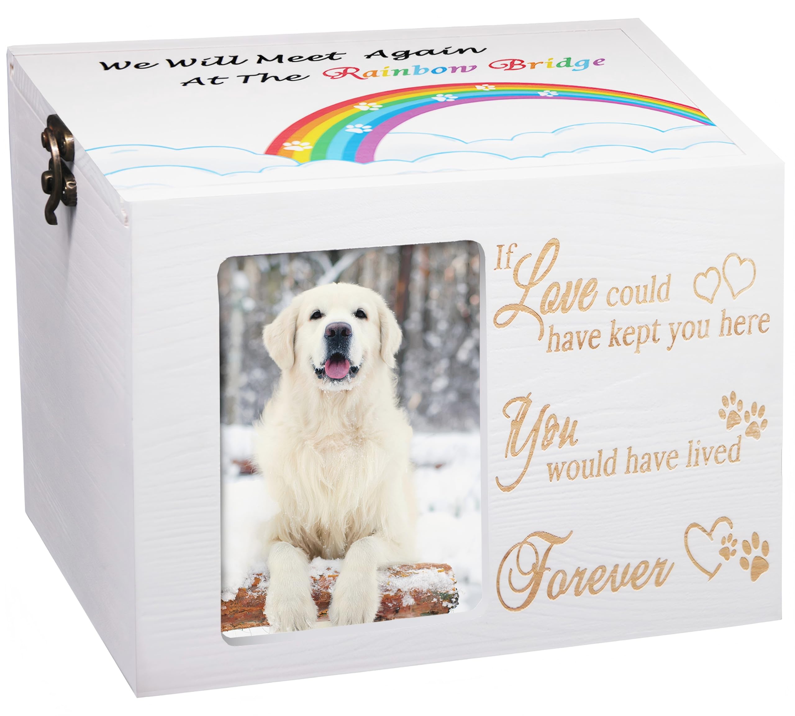 Sofunii Pet Urns For Dogs Or Cats Ashes,Extra Large Wooden Funeral Cremation Memorial Box With Photo Frame,Rainbow Bridge Keepsa