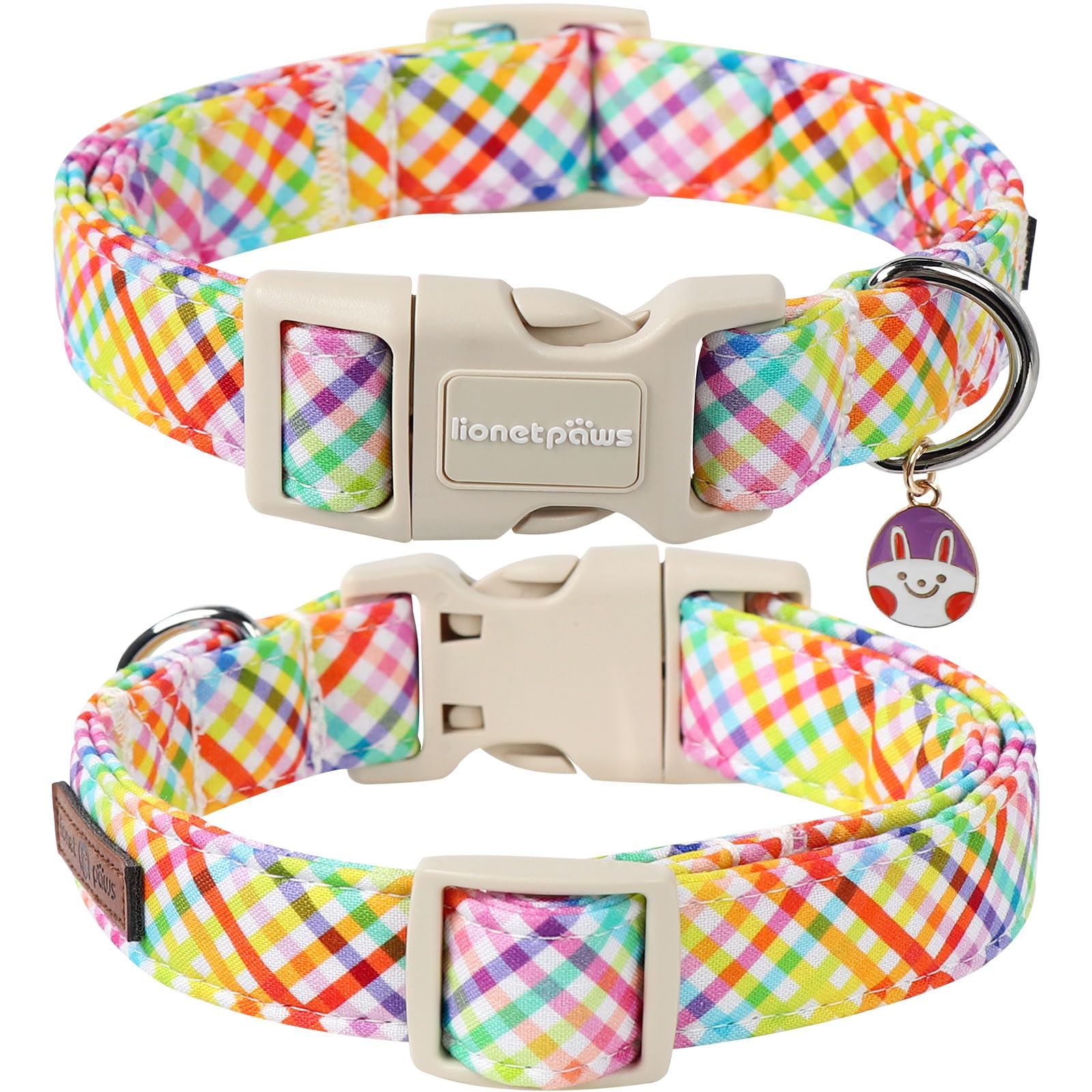 Lionet Paws Easter Dog Collar, Comfortable Adjustable Colorful Plaid Collar With Purple Rabbit For Small Male Female Dogs Collar
