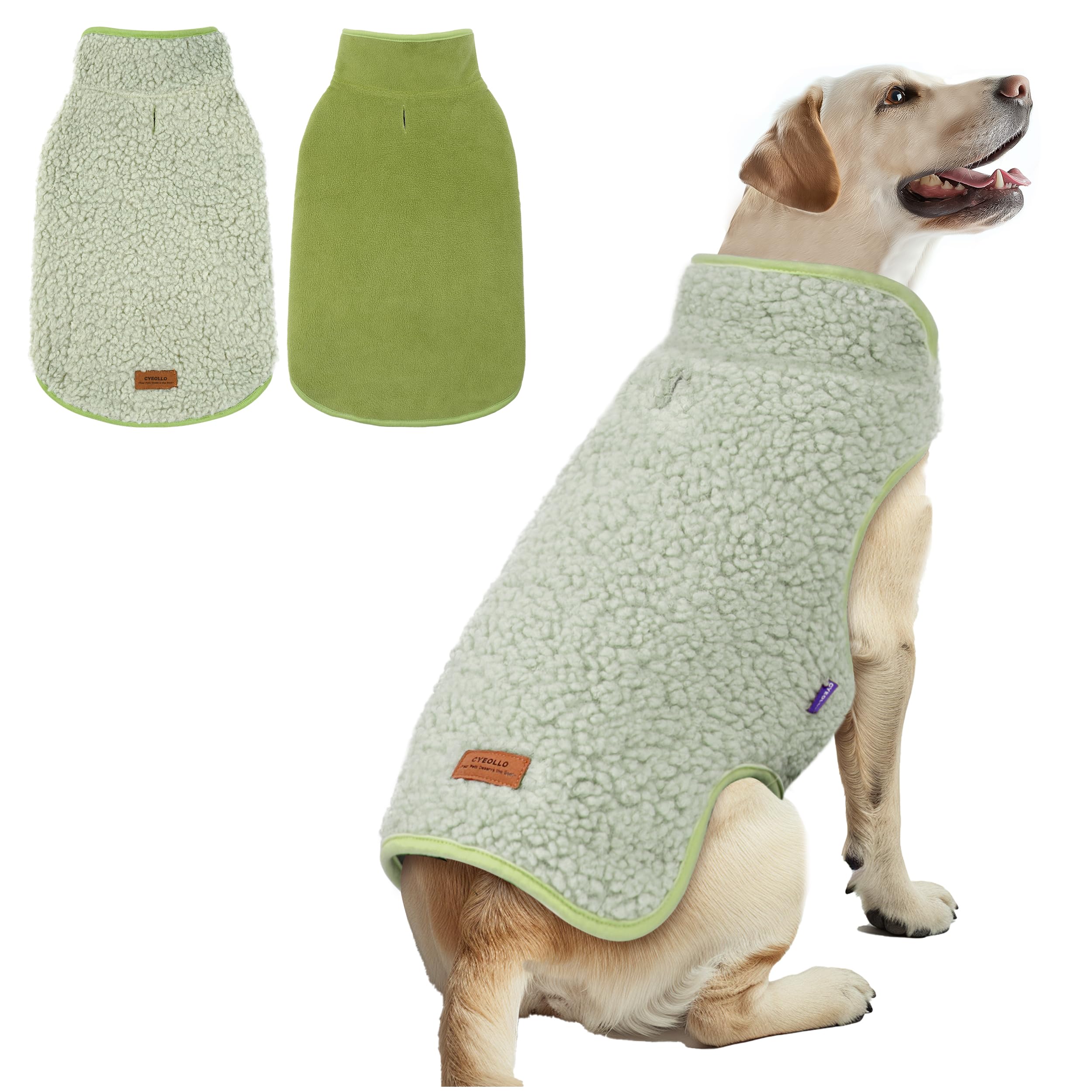 Cyeollo Warm Dog Coat Fleece Sherpa Winter Sweater, Reversible Large Dog Jacket Vest With Leash Hole, Soft Coats For Cold Weathe