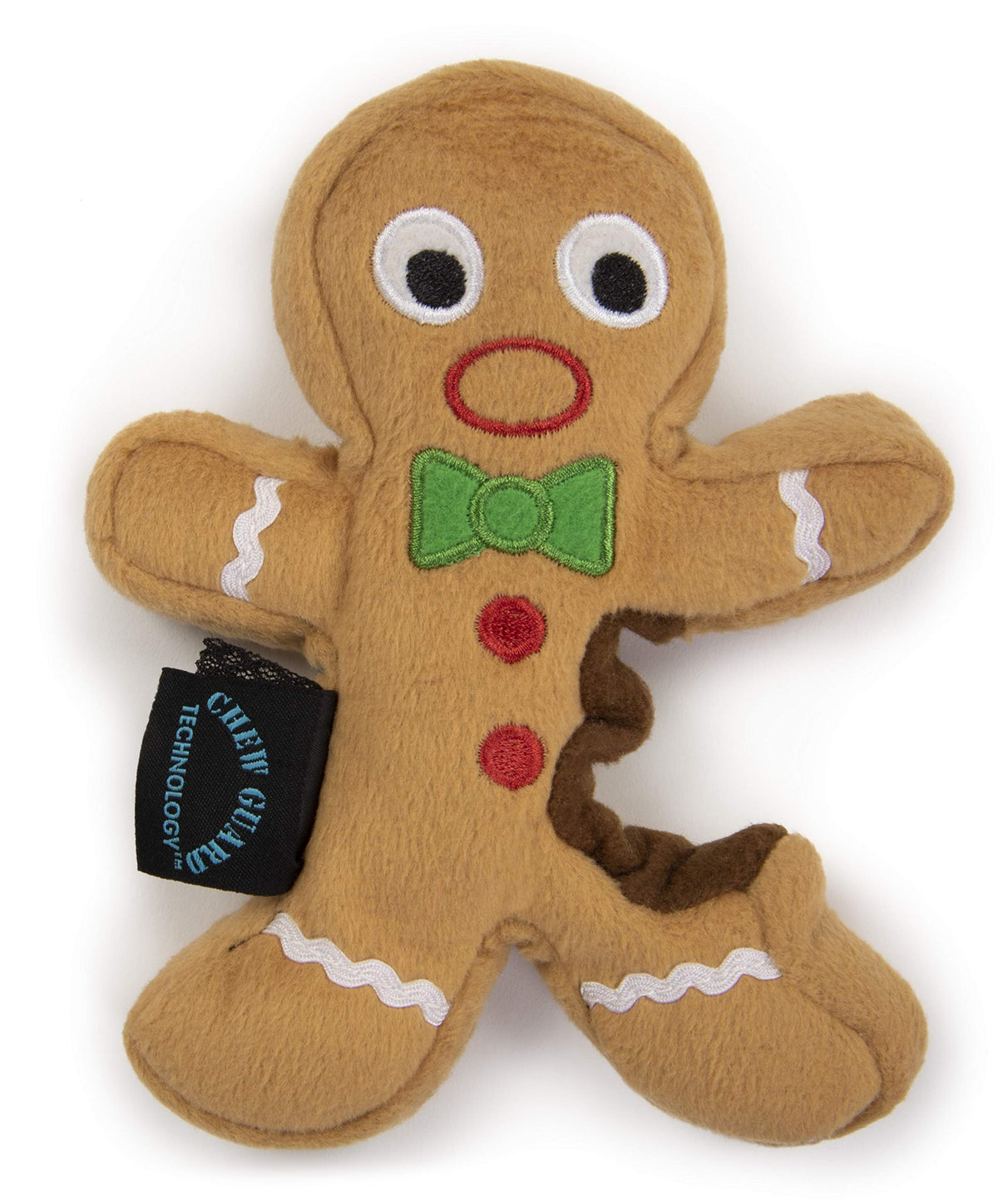 Godog Christmas Gingerbread Man Squeaky Plush Dog Toy, Chew Guard Technology - Brown, Small
