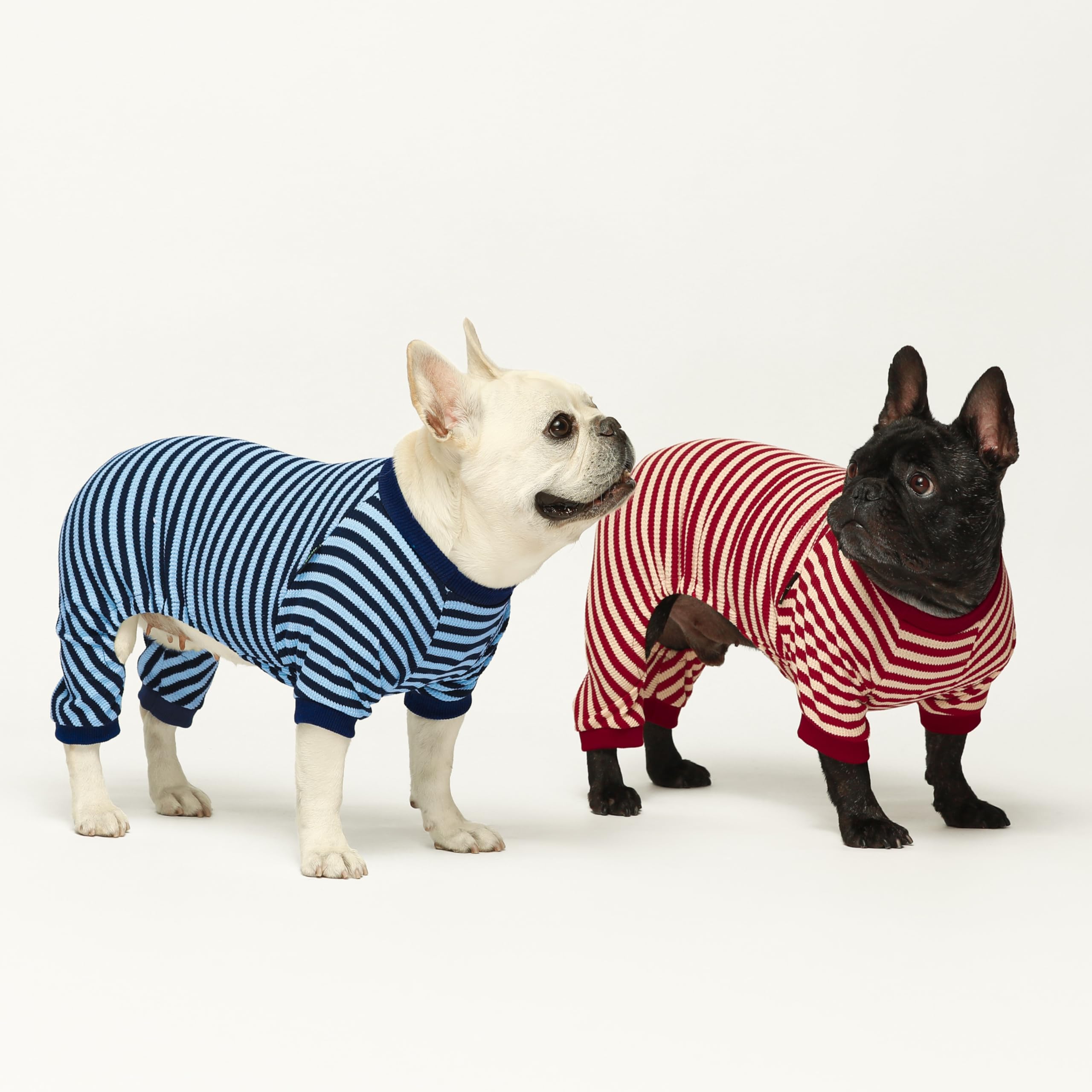 Fitwarm Blue And White Striped Dog Pajamas, Waffle Dog Clothes For Small Dogs Girl Boy, Puppy Onesie With Feet, Pet Cat Outfit,