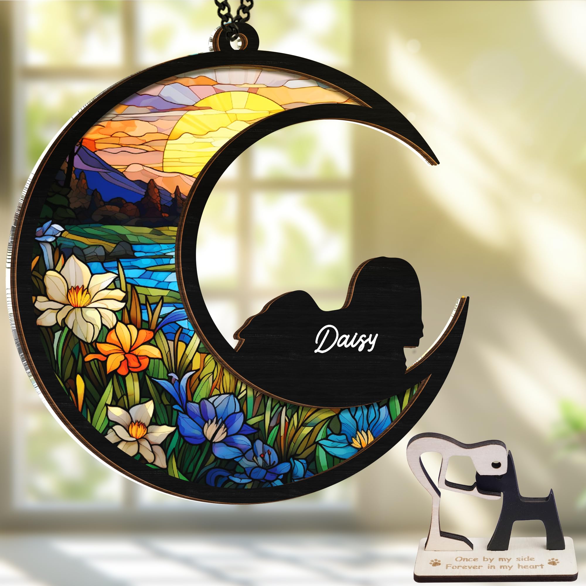 6'' Lhasa Apso Dog Memorial Suncatcher Personalized Name Dog Breed Pet Ornament Window Car Hanging Sympathy Gift For Loss Of Pet