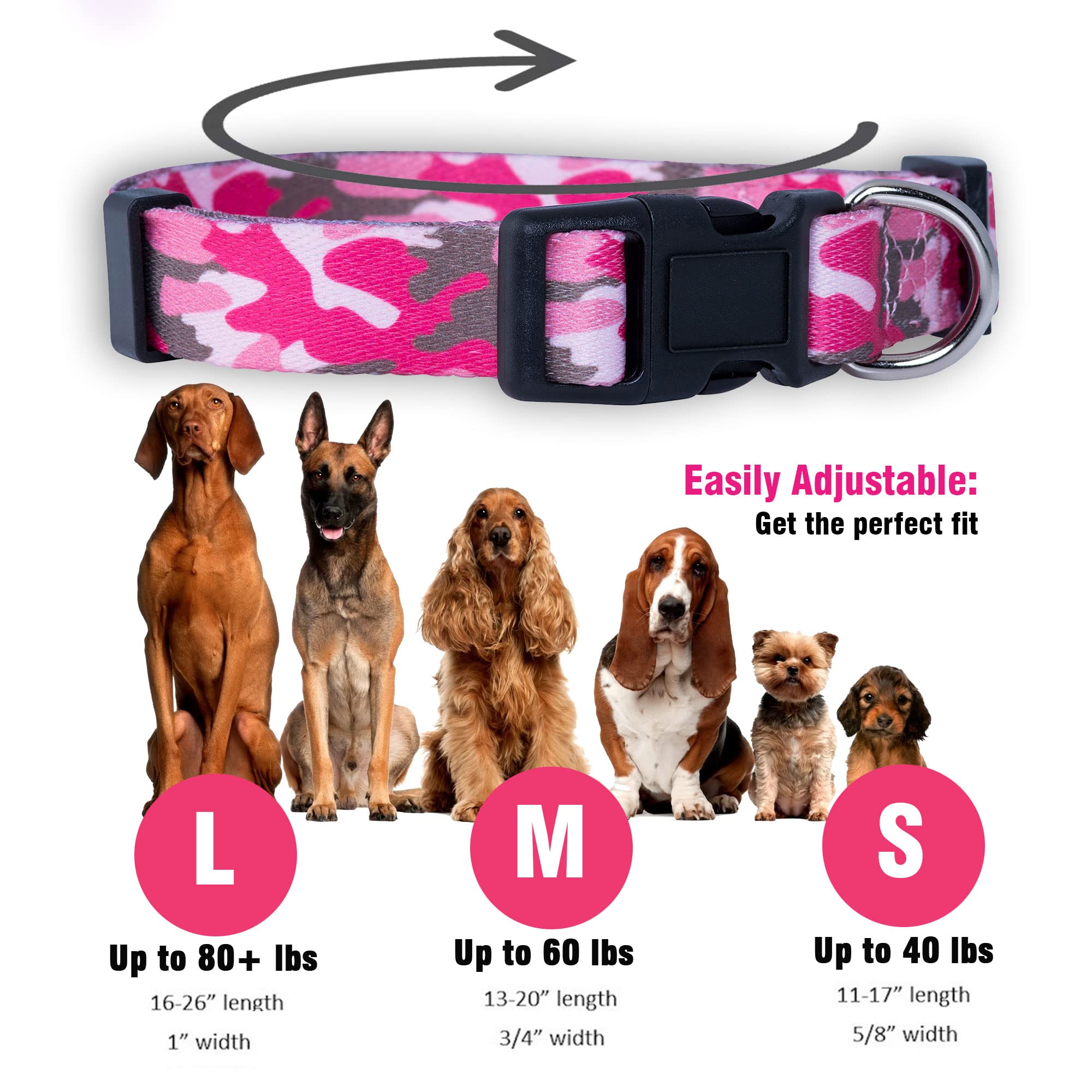 Native Pup Pink Camo Dog Collar - Tactical Military Camouflage For Girl Dogs For Female Puppy- Durable Nylon- Unique Girly Urban Design- Adjustable To Fit Small Large Breed (Medium, Pink)