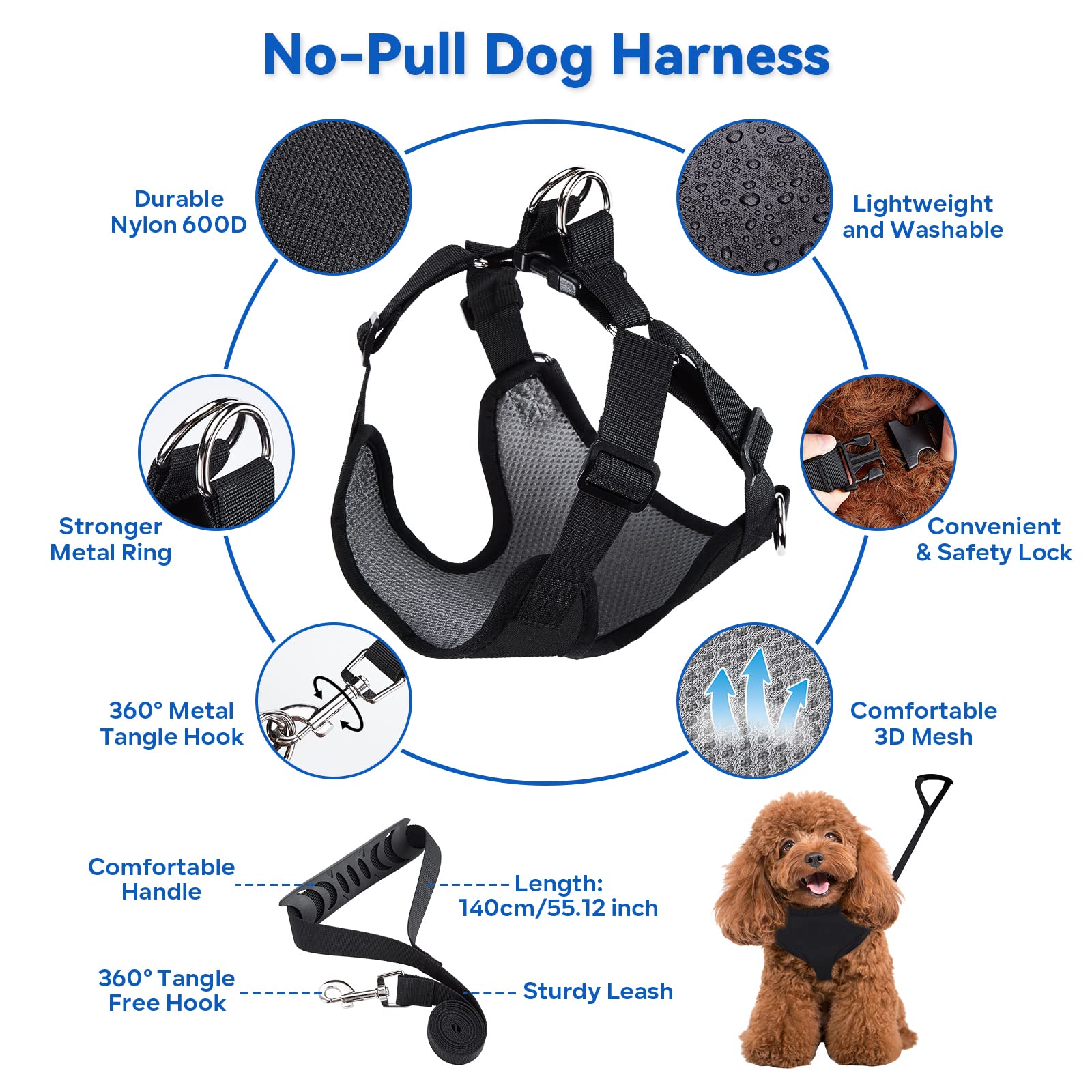 2 In 1 Dog Grooming Hammock With No-Pull Dog Harness, Disassembled Grooming Hammock Into Leash, With Adjustable Grooming Loop/Leash And Stainless Hooks, For Small Size Cat/Dog