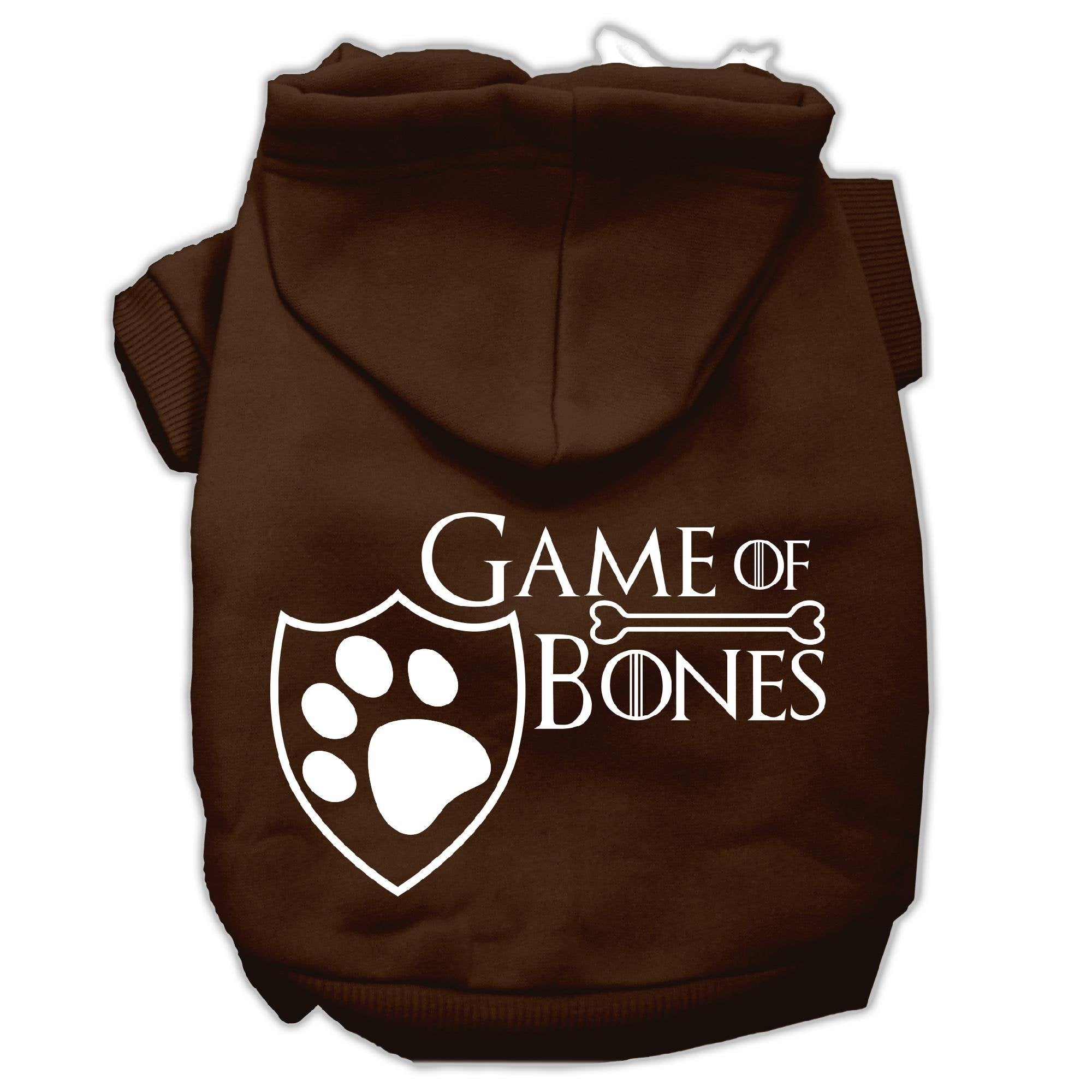 Pet Dog & Cat Hoodie Screen Printed, 'Game Of Bones' Brown Xs (0-3 Lbs.)