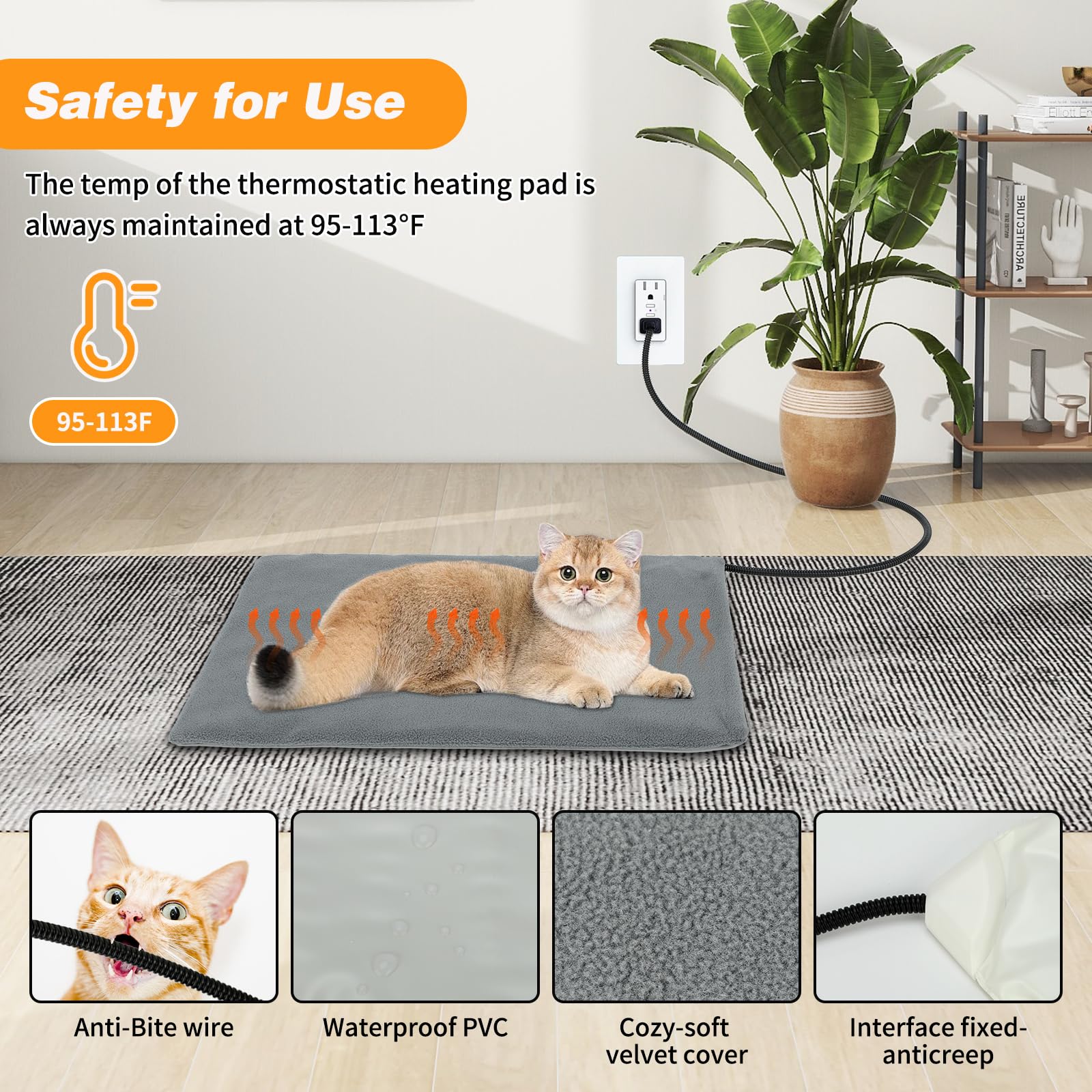 Midollarle Elevated Heated Cat House, Waterproof, Insulated, 19.7"W x 13.4"D x 18.1"H, Grey, with Thermostatic Heating Pad