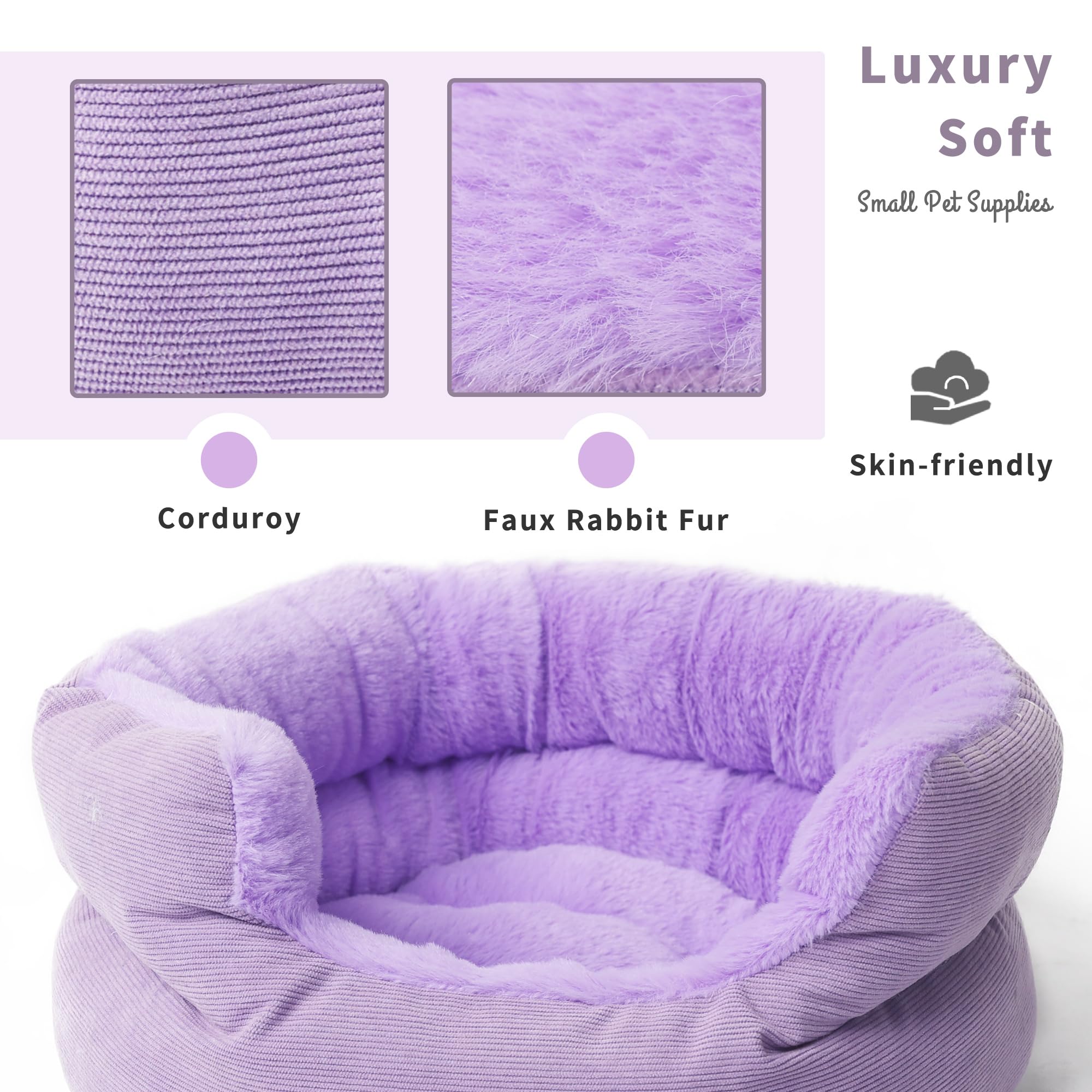 Ligh Purple Dog Bed Xs Washable Round Cat Beds For Indoor Cats, Washable Pet Bed For Puppy And Kitten With Slip-Resistant Bottom
