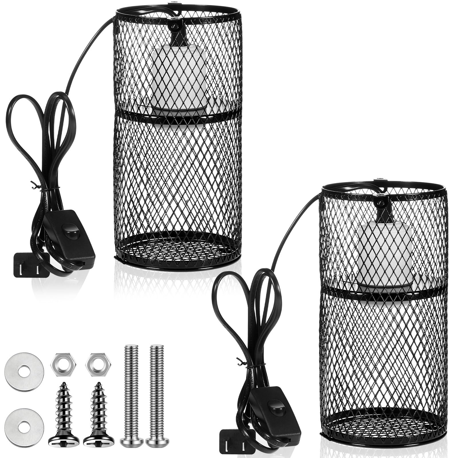 Vihose 2 Pcs Reptile Heat Lamp Guard With 150W Ceramic Heat Emitter Basking Anti Scald Heating Lamp Holder Mesh Cage Reptile Pro