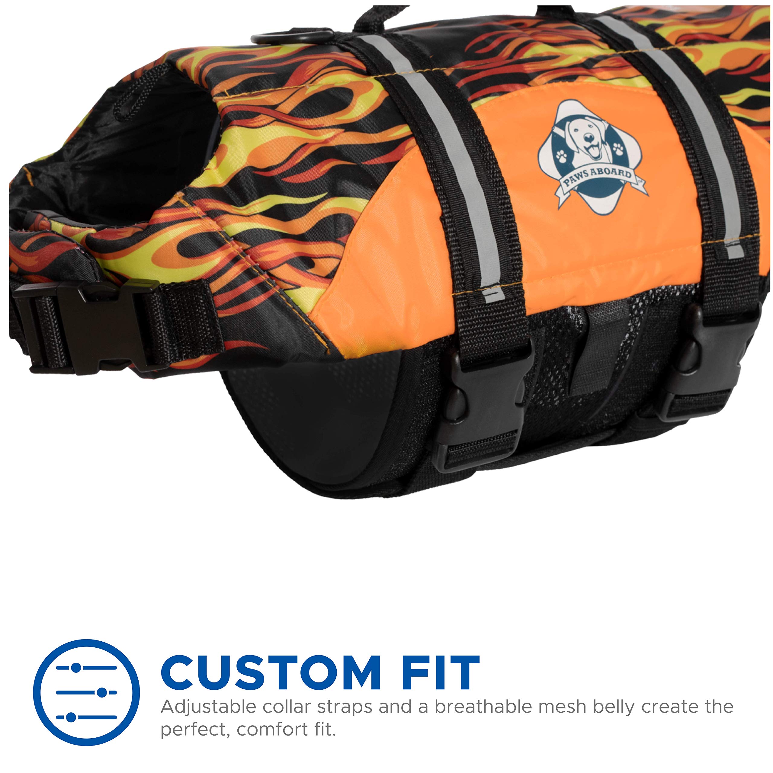 Paws Aboard Dog Life Jacket - Keep Your Canine Safe with a Neoprene Life Vest for Swimming and Boating - Available in Different Sizes, Color and Design to Choose - Racing Flames, Large
