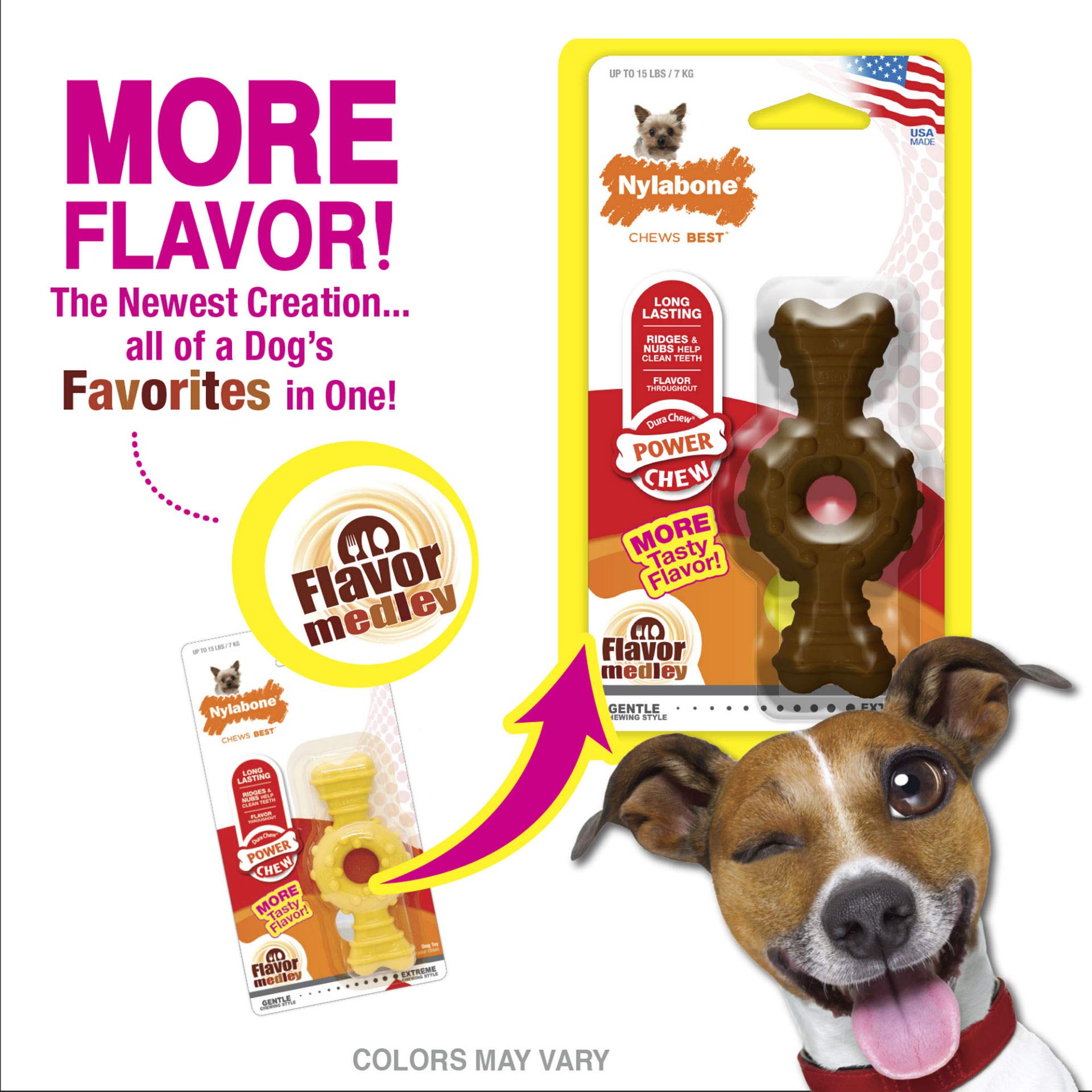 Nylabone 3 Pack Of Power Chew Textured Ring Bones, Petite, Flavor Medley, For Dogs Up To 15 Pounds, Made In The Usa