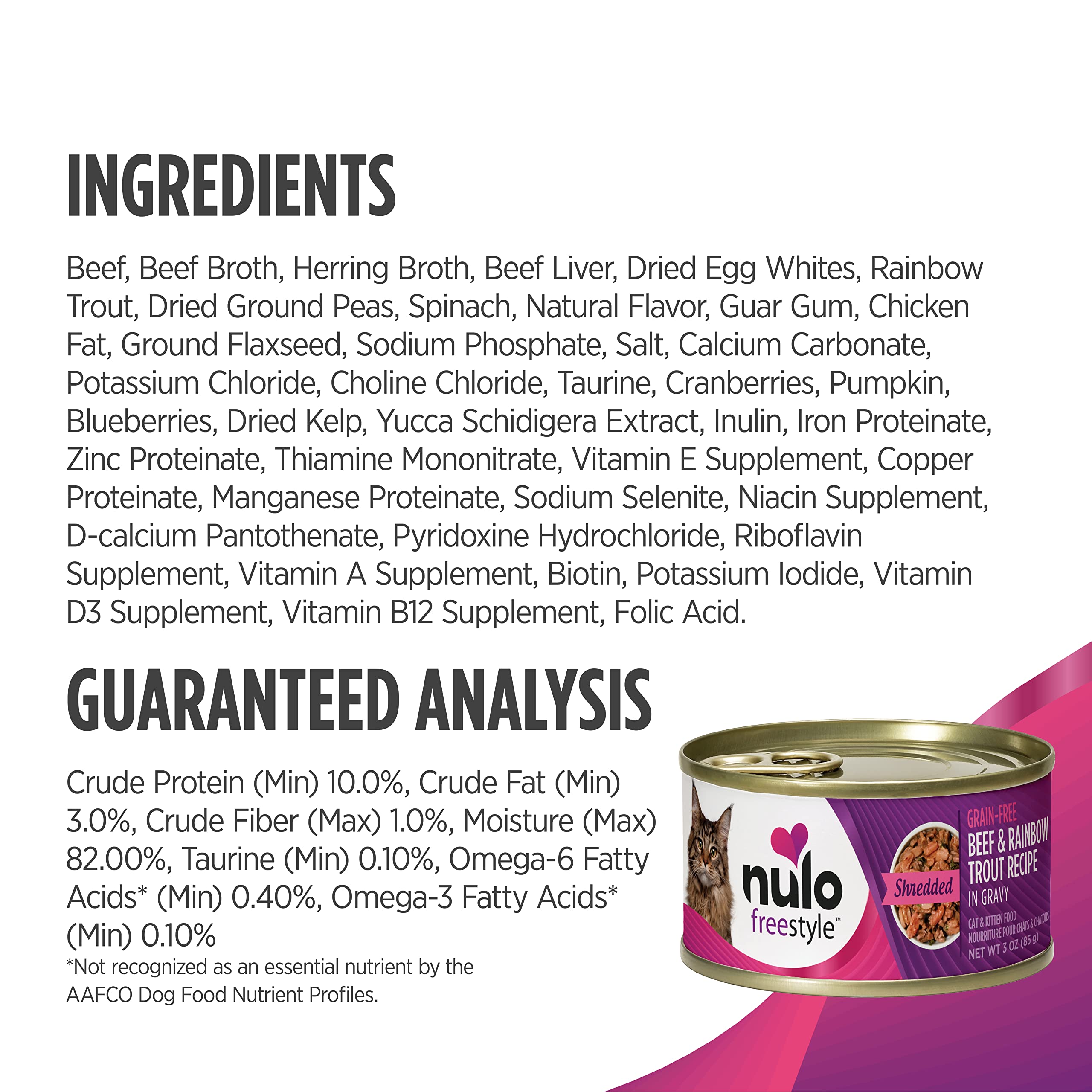 Nulo Freestyle Shredded Canned Wet Cat Food Variety Bundle - 3 oz. - 3 Flavors - Chicken & Duck, Beef & Rainbow Trout, and Turke