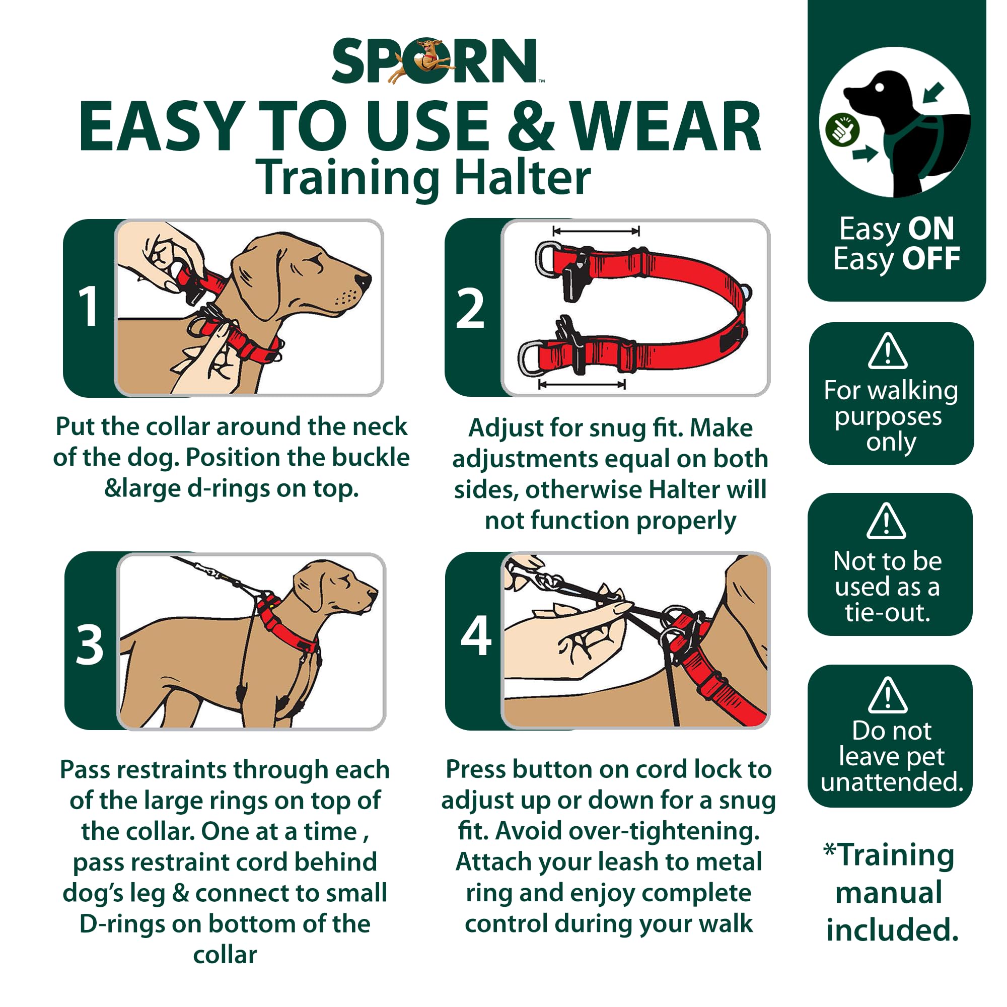 Sporn Original Training Halter, No Pull Harness Medium Size Dog With Black Padded Sherpa Sleeves, Breathable No Pull Dog Harness Medium Sized Dog, Provides To All Medium Sized Breeds