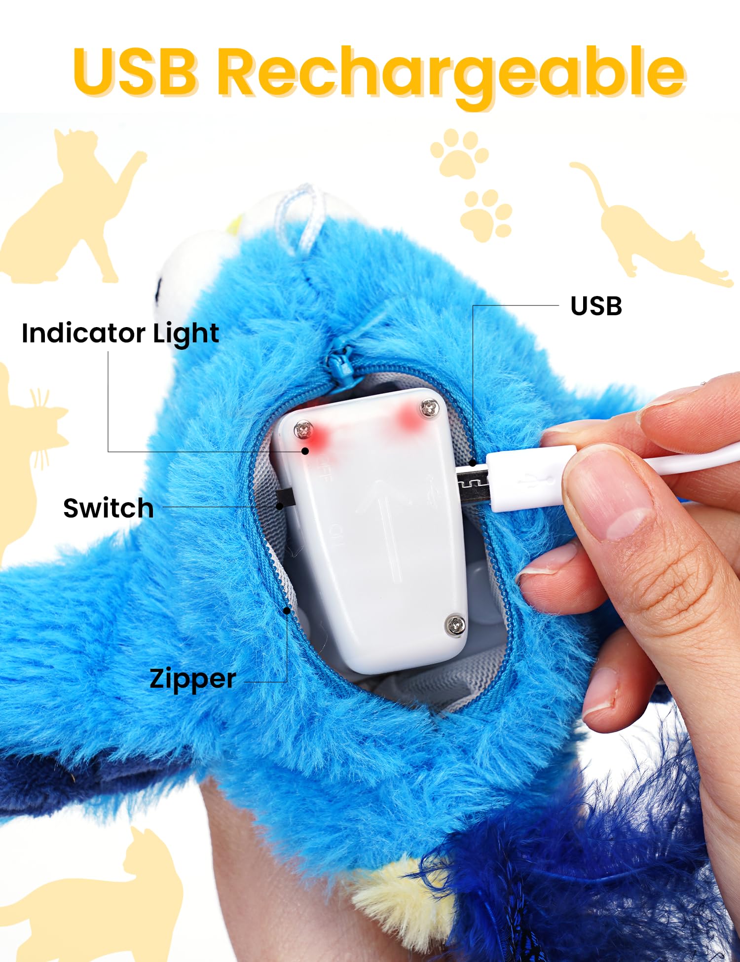 Eisfiel Flapping Bird Cat Toy, No Flying, Chirping Bird Cat Toy Flapping Wings, Interactive Toy For Kitten Or Small Dogs, Touch