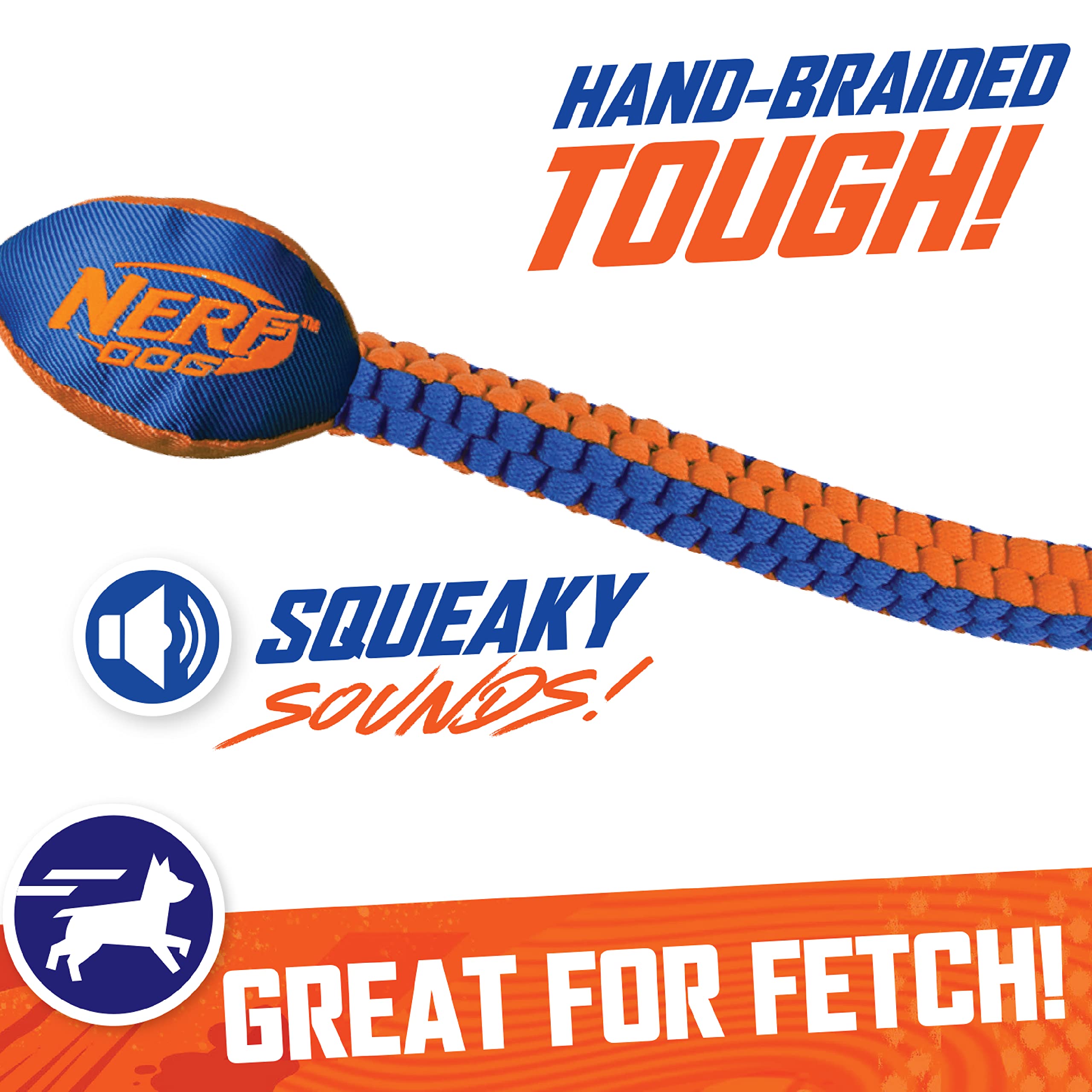 Nerf Dog Vortex Chain Tug Dog Toy With Squeaker Football Head, Lightweight, Durable, Water Resistant, 30 Inches, For Medium To Extra-Large Breeds, Single Unit (3474)