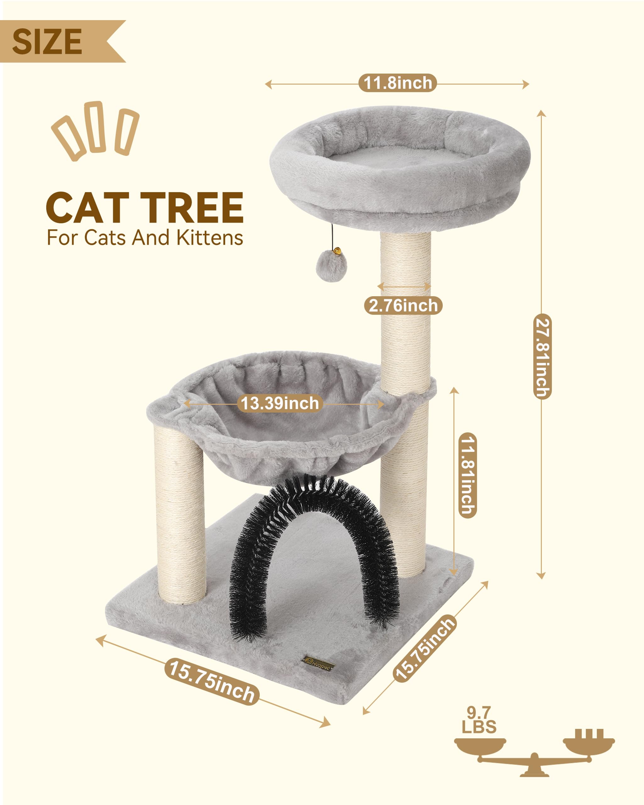 Hoopet 27.8 Inches Tower For Indoor Cats, Multi-Level Cat Tree With Scratching Posts Plush Basket & Perch For Play Rest, Cat Act