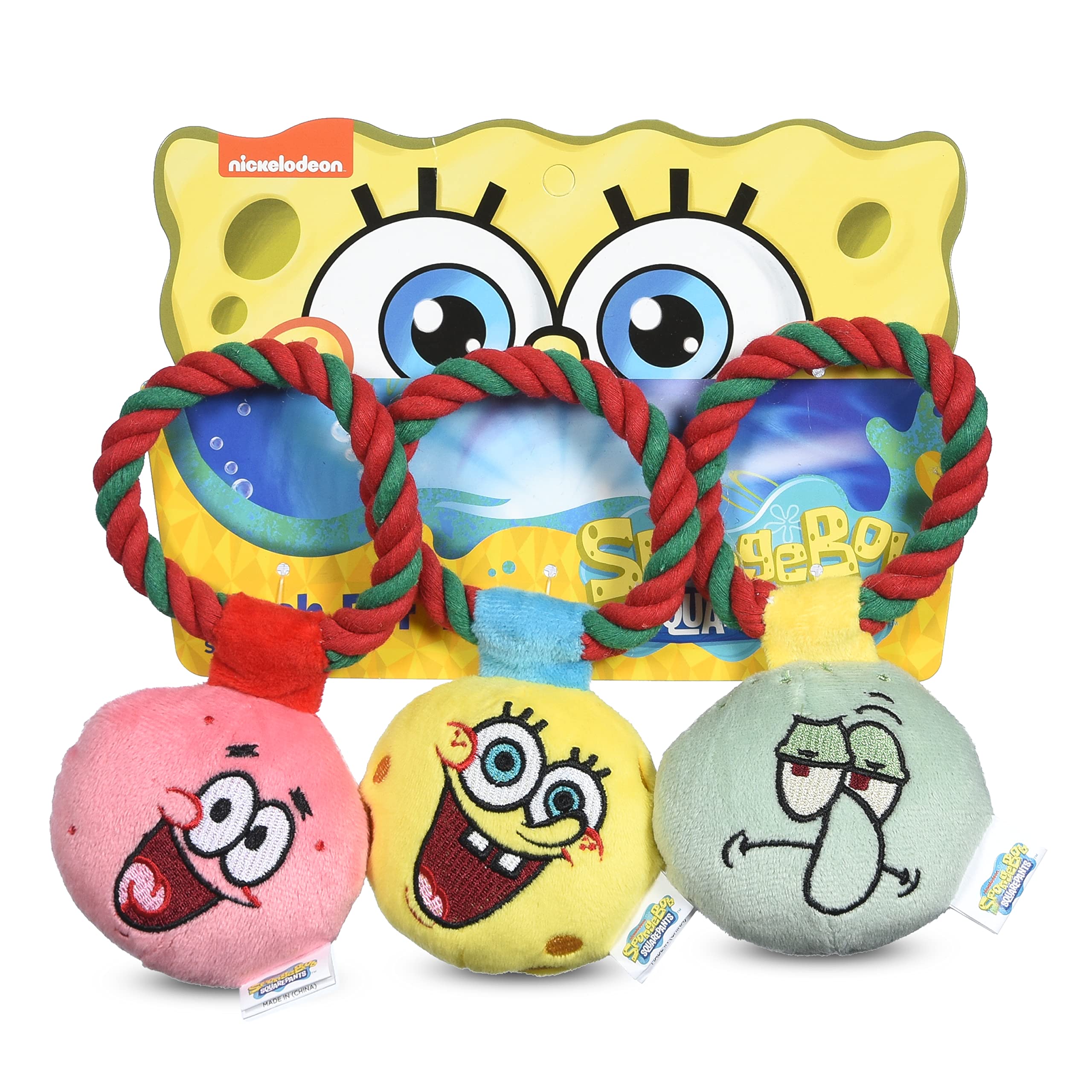 Spongebob Squarepants For Pets 3 Pc Holiday Ornaments Plush With Rope Dog Toys With Squeaker | Dog Toys For Spongebob Fans | Squeaky Dog Toys, Spongebob, Squidward, And Patrick Ornament Toy