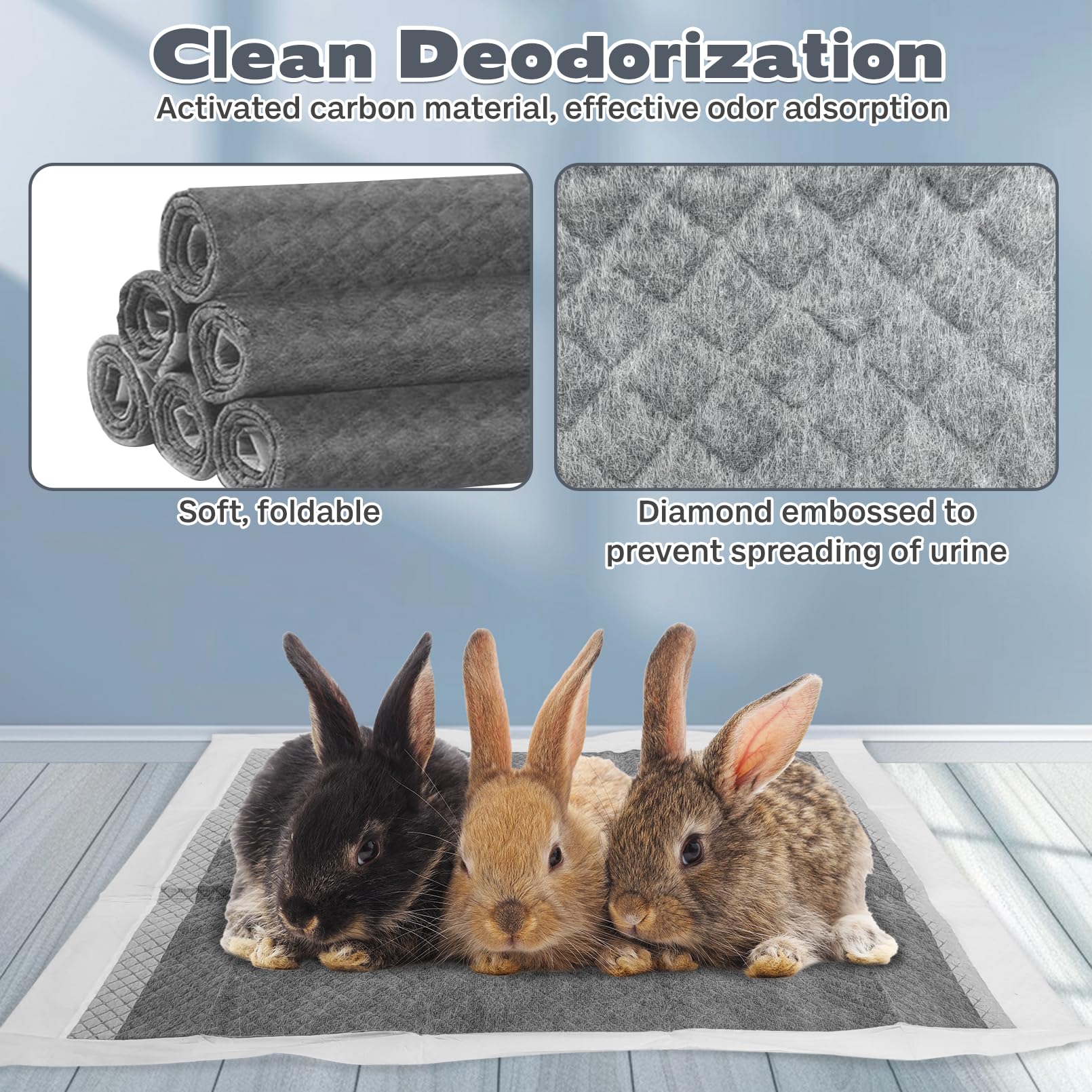 Kathson 100Pcs Rabbit Pee Pads 18   13In Disposable Cage Liners Super Absorbent Black Carbon Odor-Control Bunny Training Pad Wit