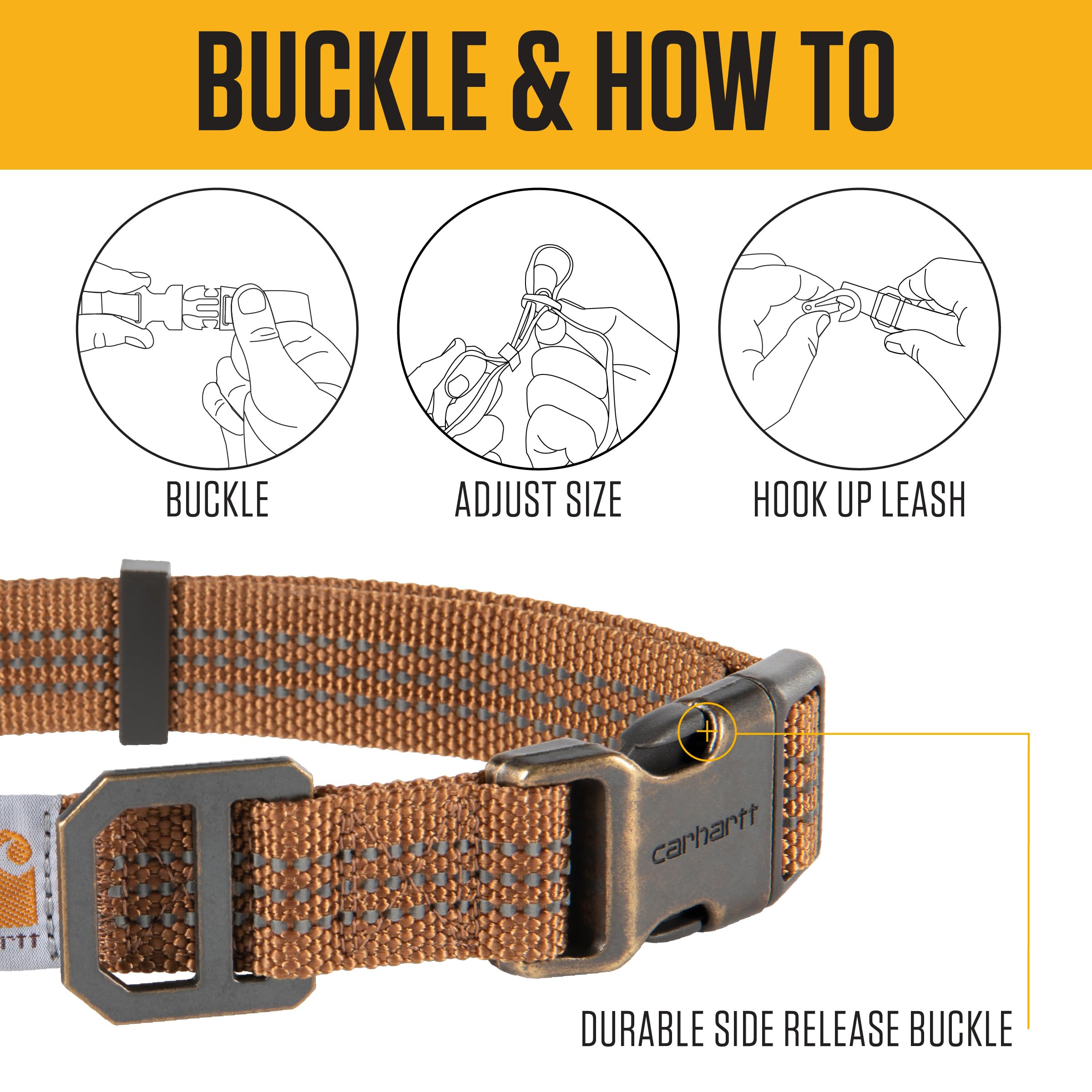 Carhartt Fully Adjustable Nylon Webbing Collars for Dogs, Reflective Stitching for Visibility, Light Moss (Nylon Webbing), Mediu