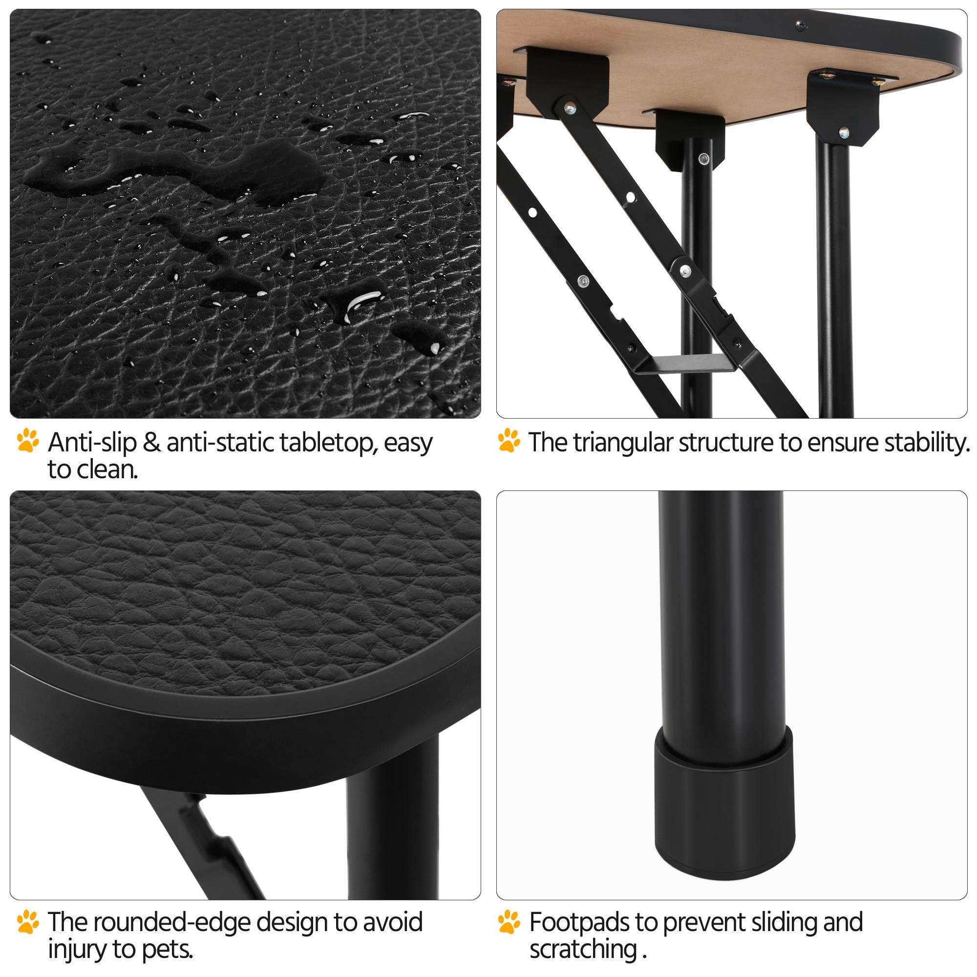 Costoffs Foldable Dog/Cat/Pet Grooming Table Trimming Table With Adjustable Arm Folding Legs&Waterproof Surface Maximum Capacity Up To 100Kg, Black