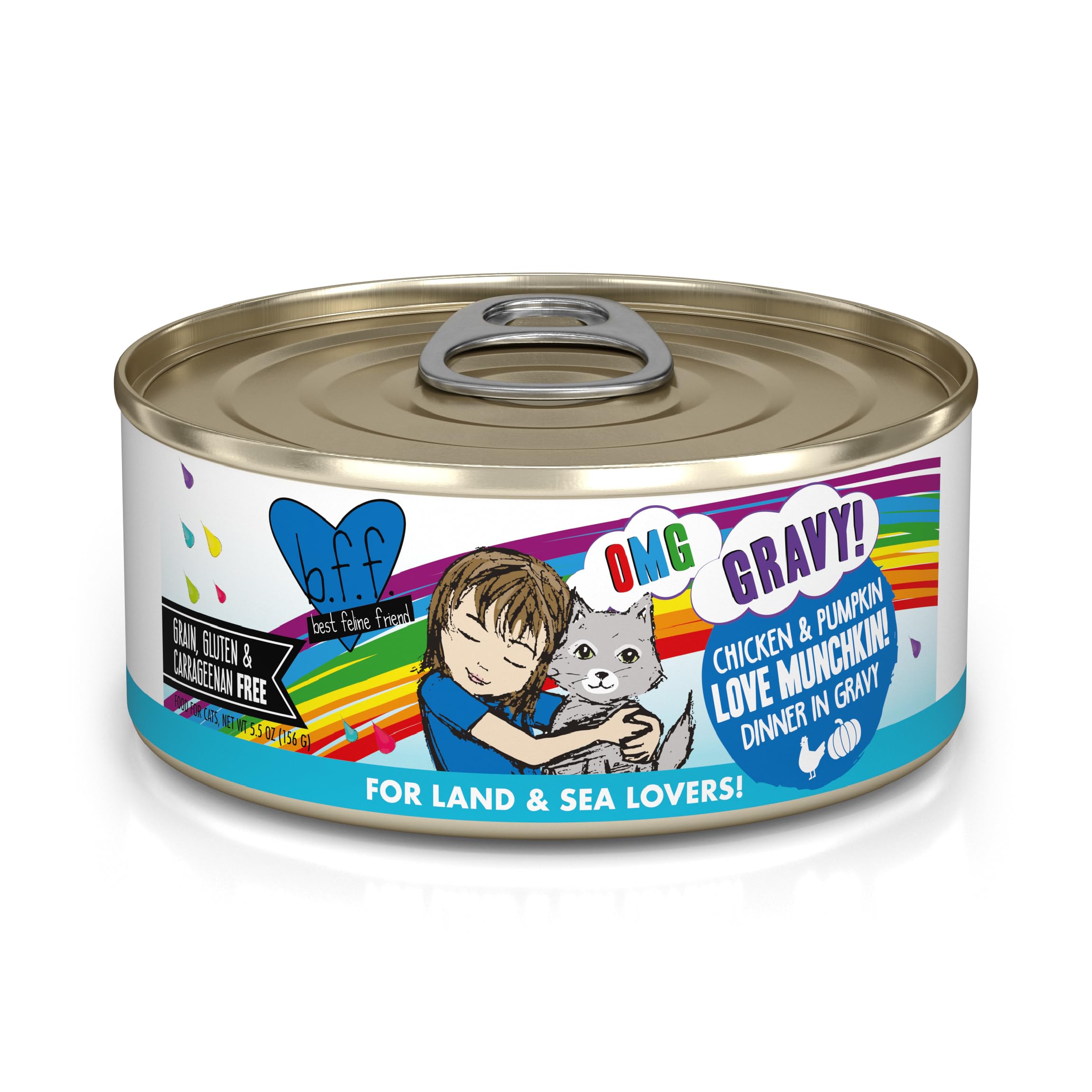Weruva B.F.F. OMG - Best Feline Friend Oh My Gravy!, Love Munchkin! with Chicken & Pumpkin in Gravy Cat Food, 5.5oz Can (Pack of
