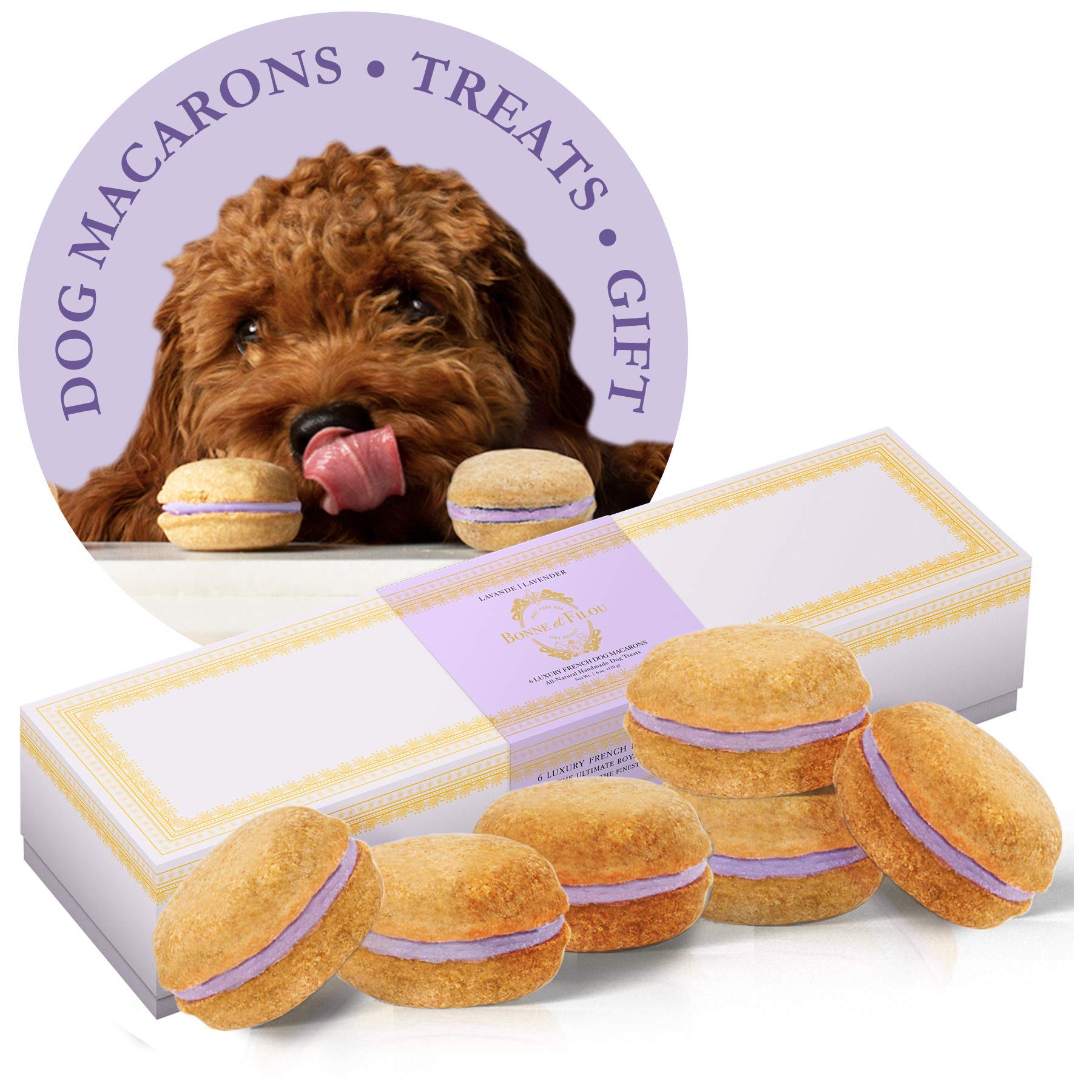Bonne et Filou Christmas Dog Treats Lavender Dog Macarons Luxury Handmade Dog Gifts Dog Birthday Healthy and Delicious Gourmet D