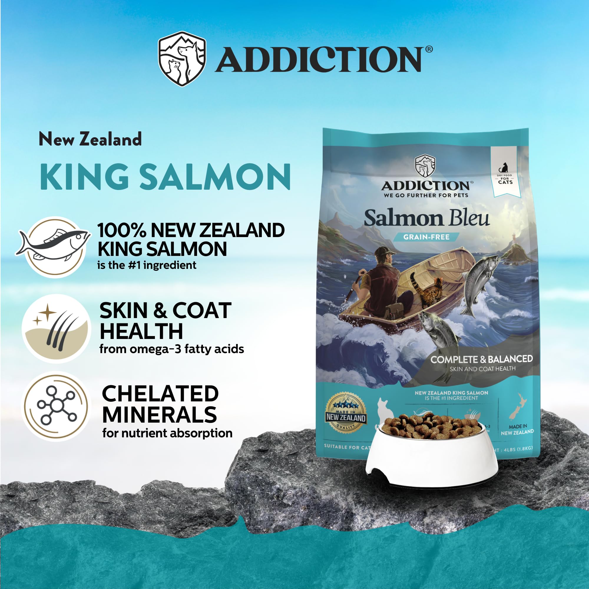 Addiction Salmon Bleu Grain-Free Dry Cat Food - Rich in Omega-3 for Healthy Skin & Coat - Complete & Balanced Salmon Recipe for