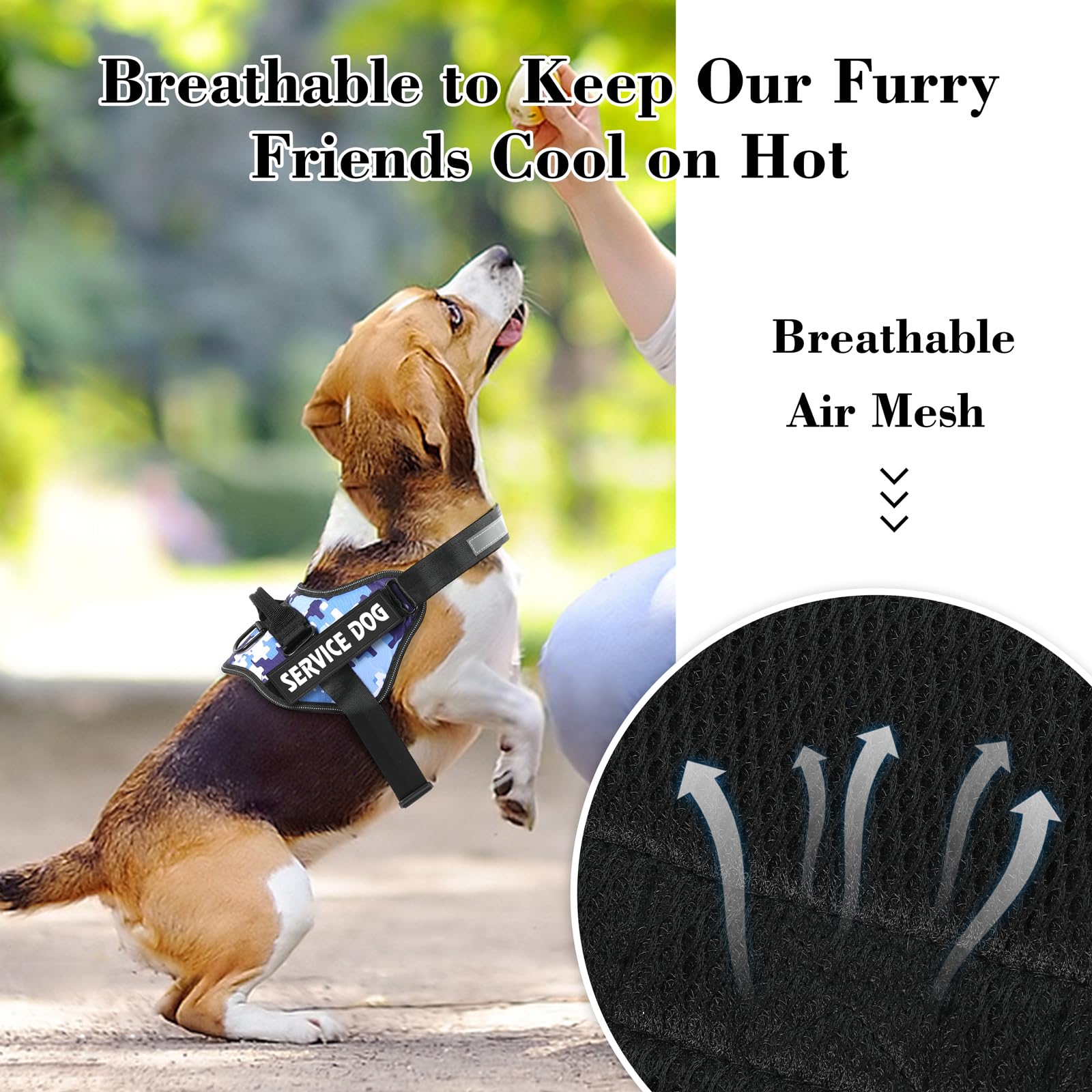 MUMUPET Service Dog Harness with 3M Reflective Safety, Easy Adjust & No-Pull Design - Breathable Nylon Handle for Small/Medium/L