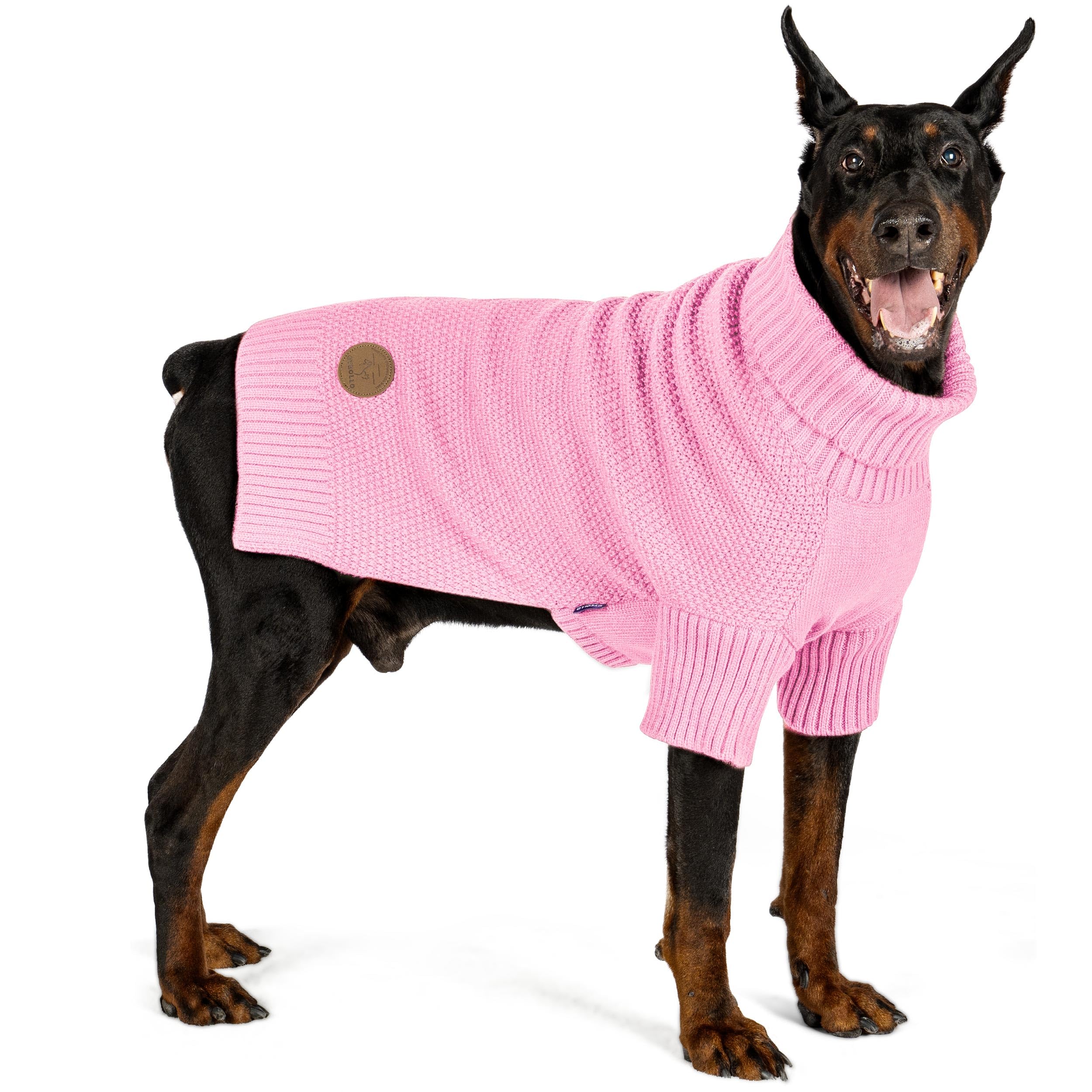 cyeollo Dog Sweater Knitwear Turtleneck Soft Knitwear Pullover Sweaters with Leash Hole Warm Dog Clothes for Large Dogs,Pink, XX