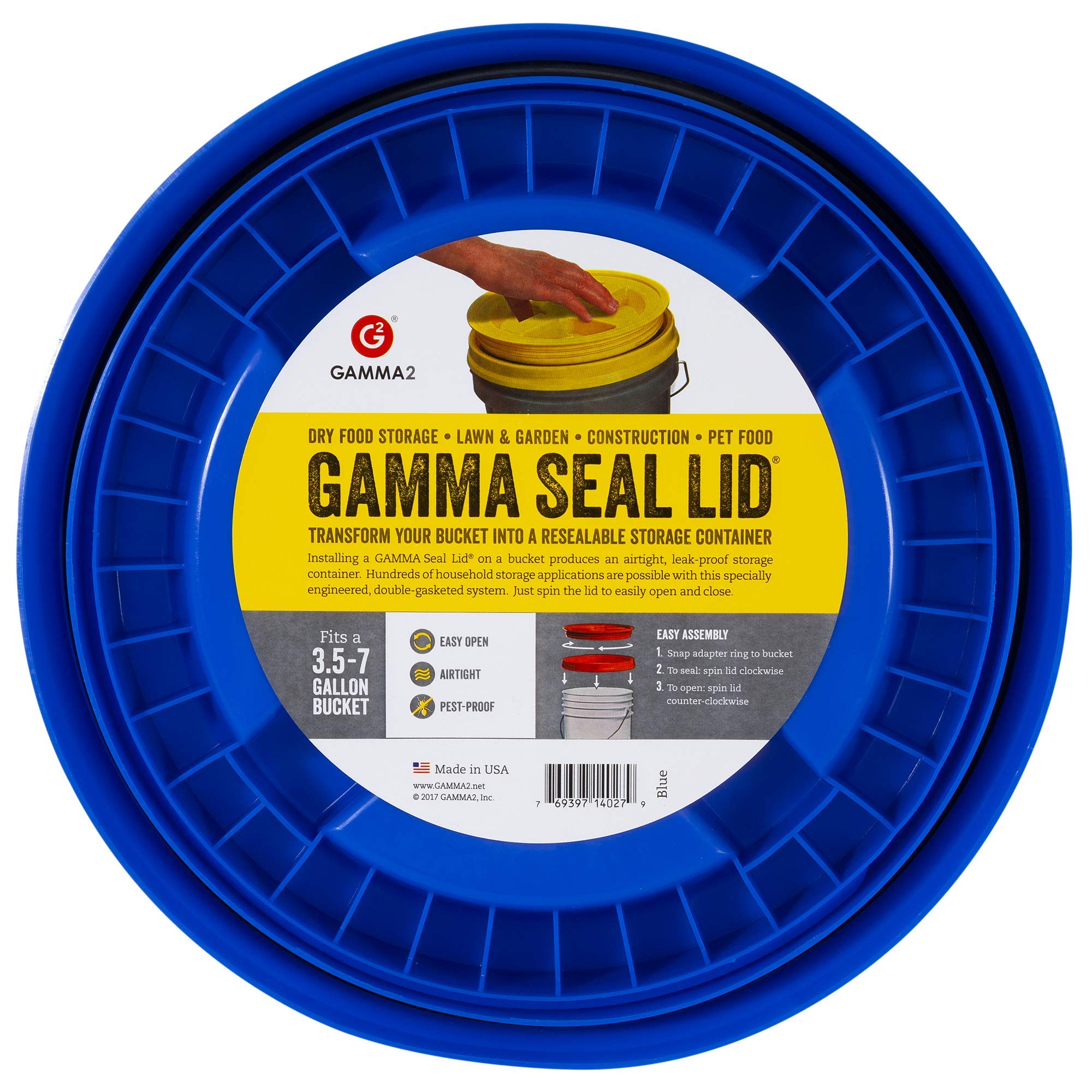 Gamma2 Gamma Seal Lid for Utility Buckets - Fits 3.5, 5, 6 & 7 gallon buckets, Blue, Made in USA