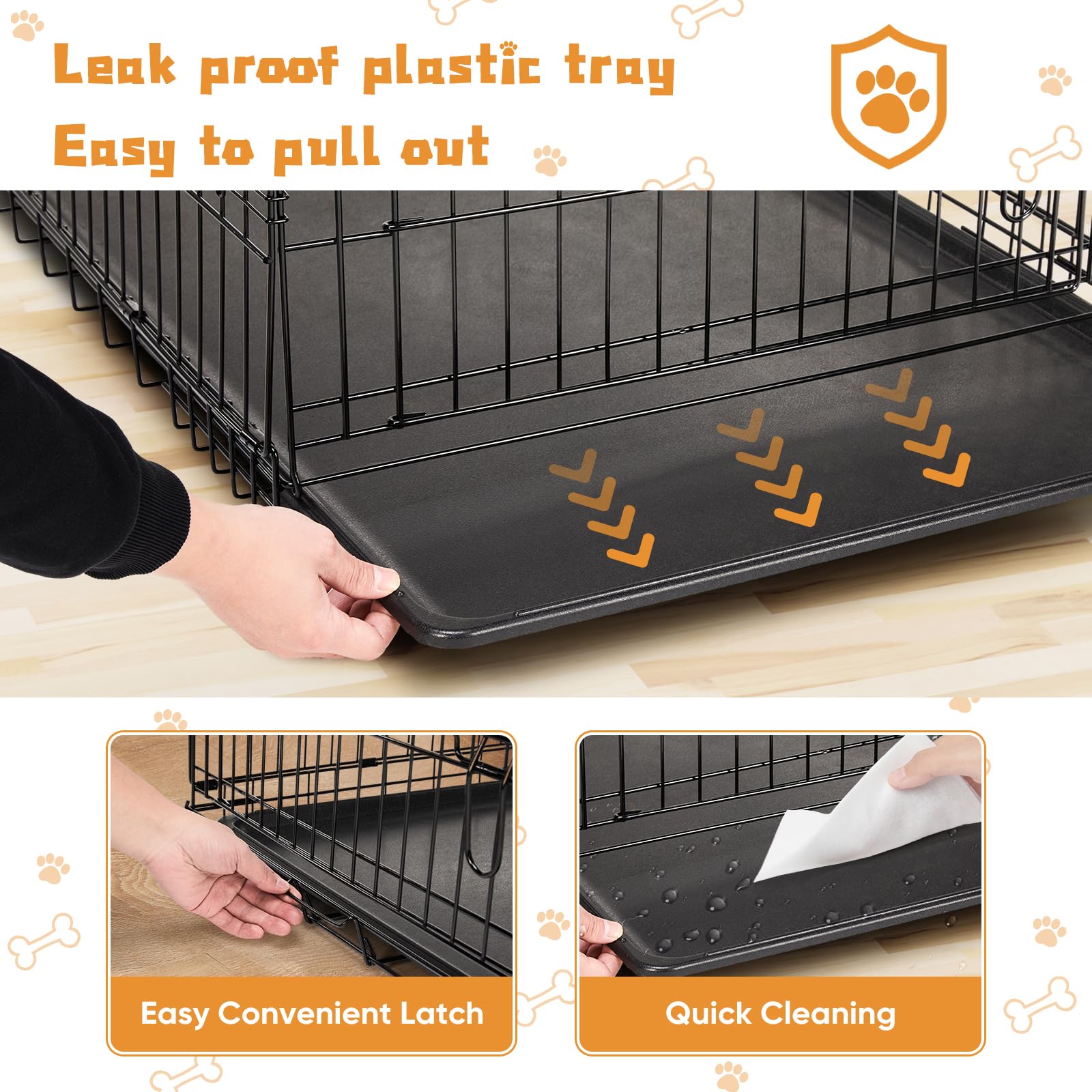 Dumos 24-Inch Double Door Dog Crate | Durable Metal Pet Kennel With Secure Locks | Foldable & Portable Design For Small Dogs | B