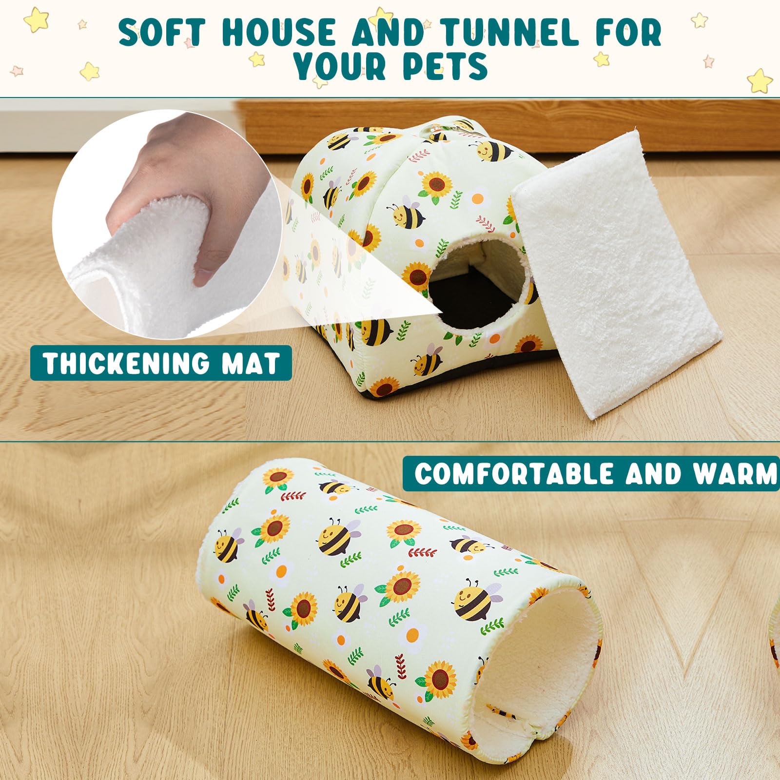 6 Pieces Guinea Pig Hideout Set Soft Bunny Bed And Tunnel Washable Sugar Glider Toy Chinchilla House Bed Accessories For Hamster
