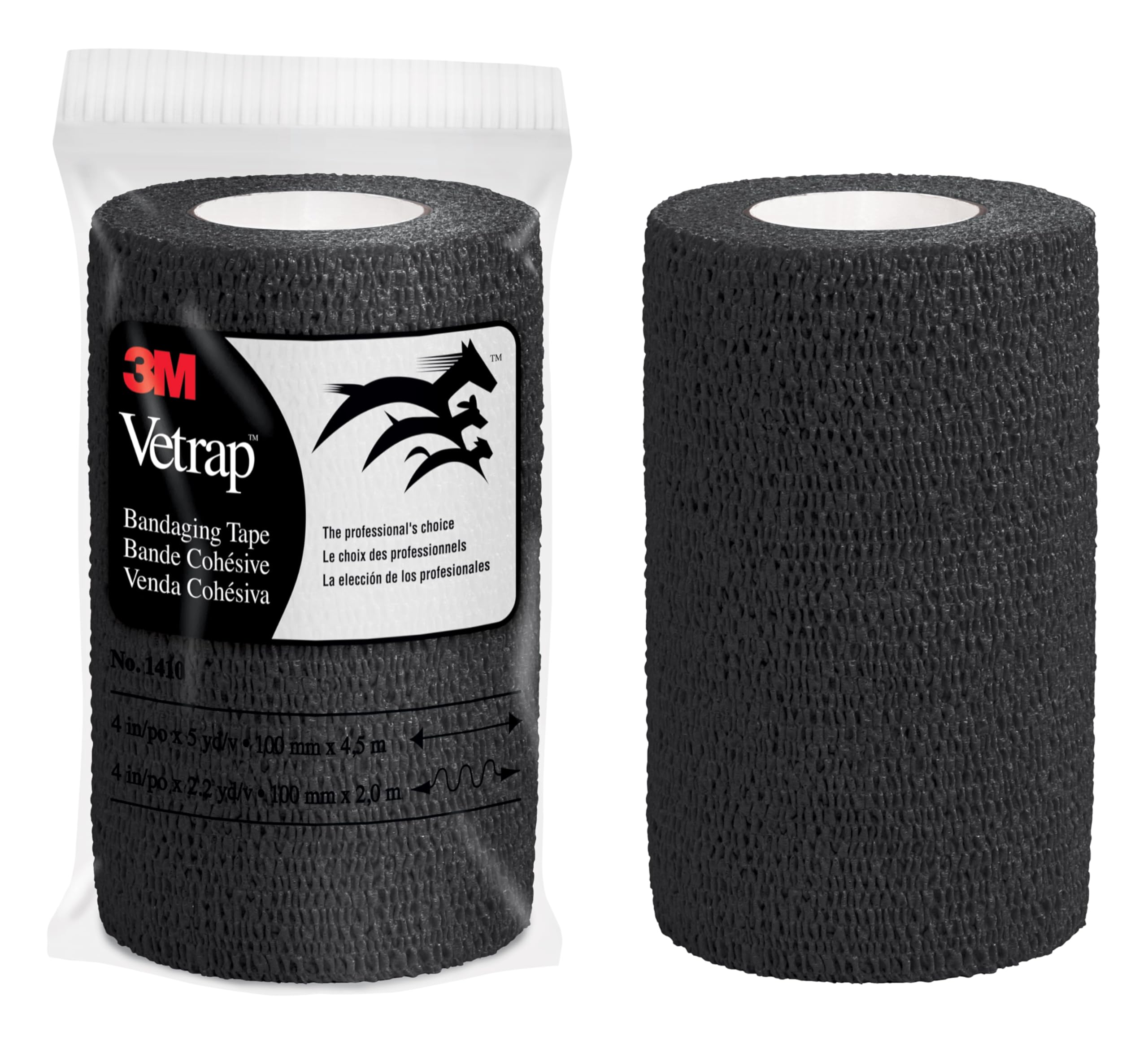 3M Vetrap 4 inch x 5 yard Self-Adherent Bandage Wrap - Black (Pack of 6 Rolls)
