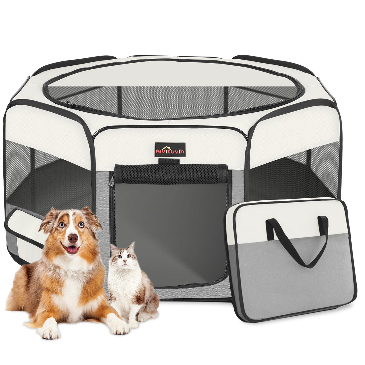 Aivituvin Dog Playpen Foldable Pet Play Pens With Carrying Bag For Cat, Puppies, Rabbits, Chickens, Durable Portable Pet Tent Fo