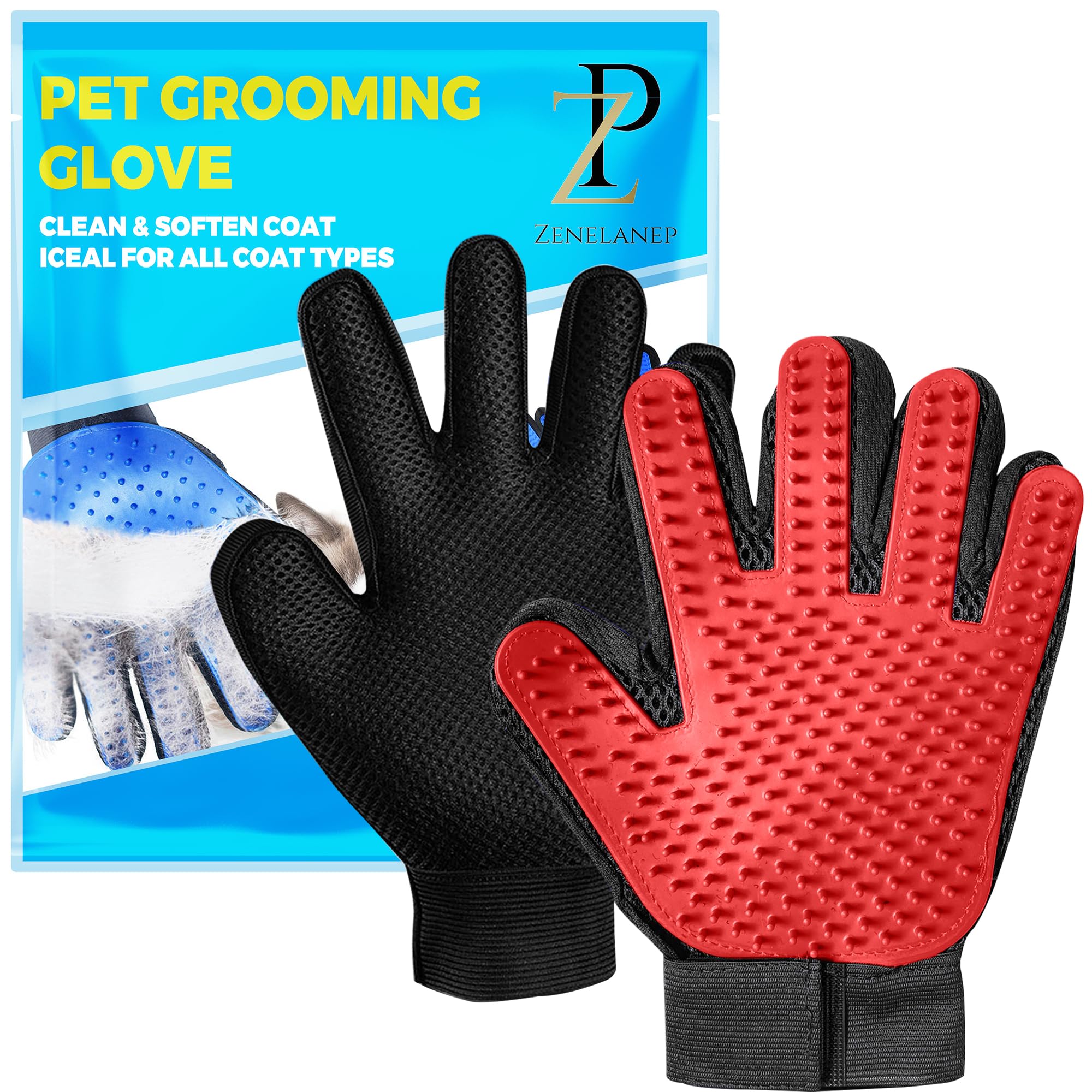 Zenelanep Upgrade Pet Grooming Gloves, Grooming Gloves For Dogs, Cats, Rabbits & Horses With Long And Short Hair, Efficient Pets
