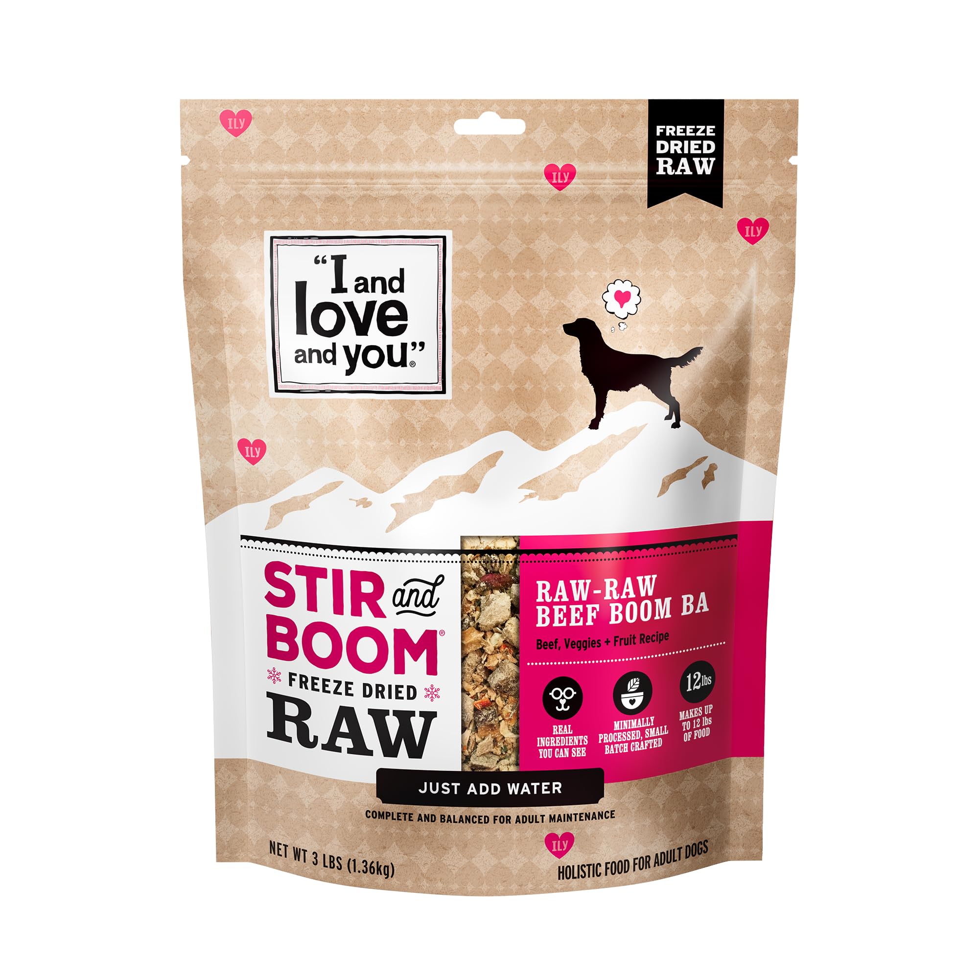 I and Love and You Stir and Boom Dehydrated Freeze Dried Raw Dog Food - Beef - Grain Free, Real Meat, No Fillers, 3lb Bag
