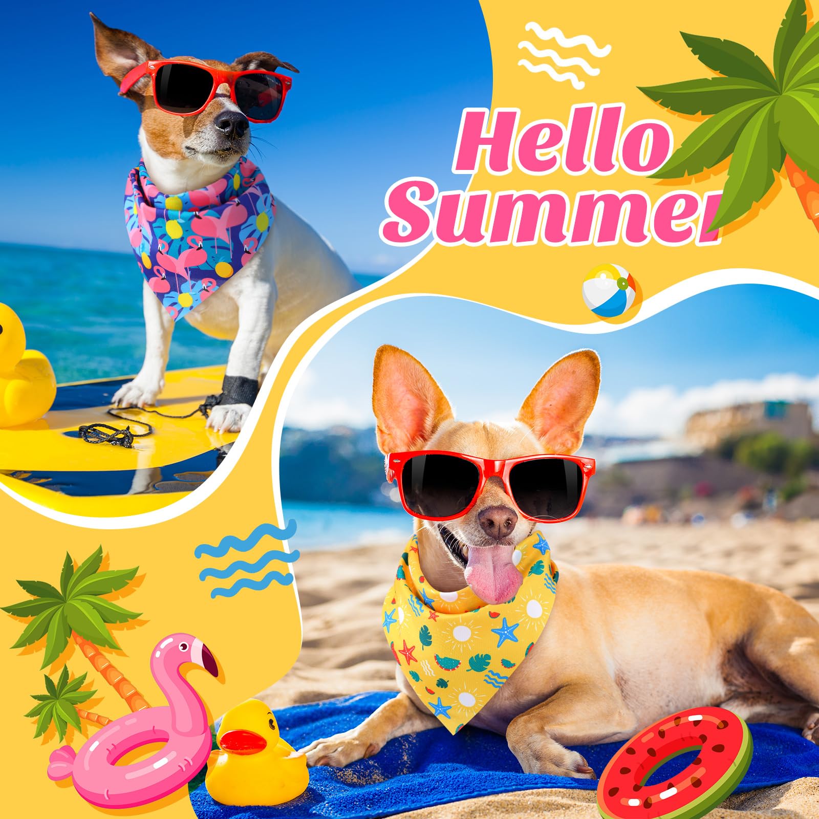 Chunful 50 Pieces Dog Bandanas For Summer Bulk Hawaiian Bandanas Bib Triangle Dog Scarf Set With Fruit Leave Flamingo Pattern Fo